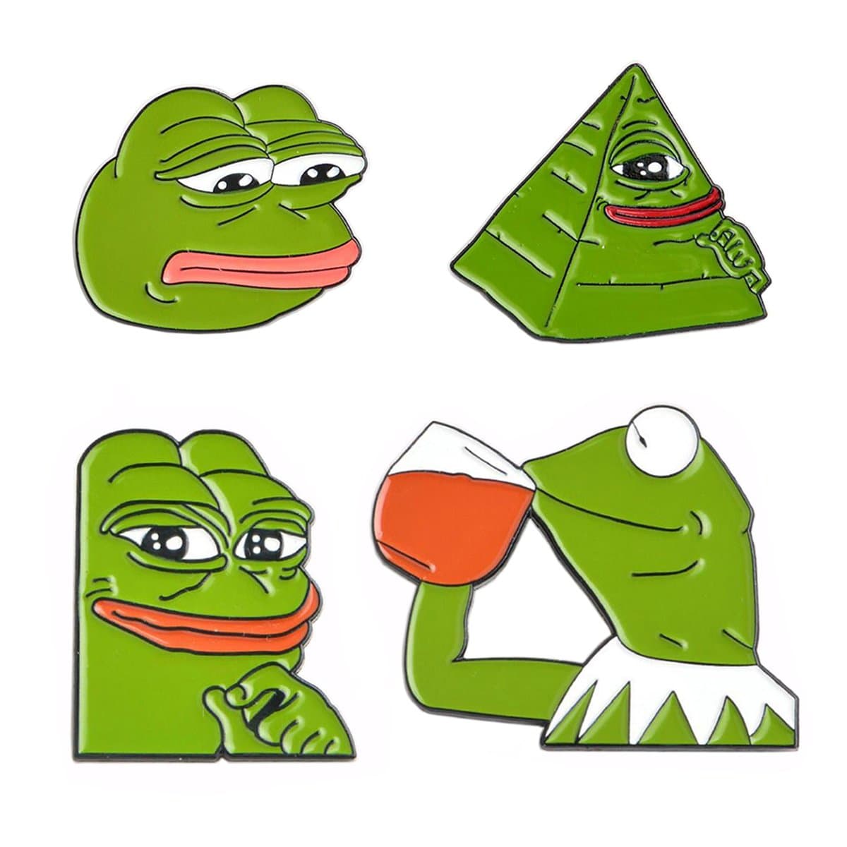 Dunbasi Internet Meme Emoji Pride/Sad/Smug Pepe The Frog Lapel Pin Enamel Brooch Pin Badges Set(4pcs)