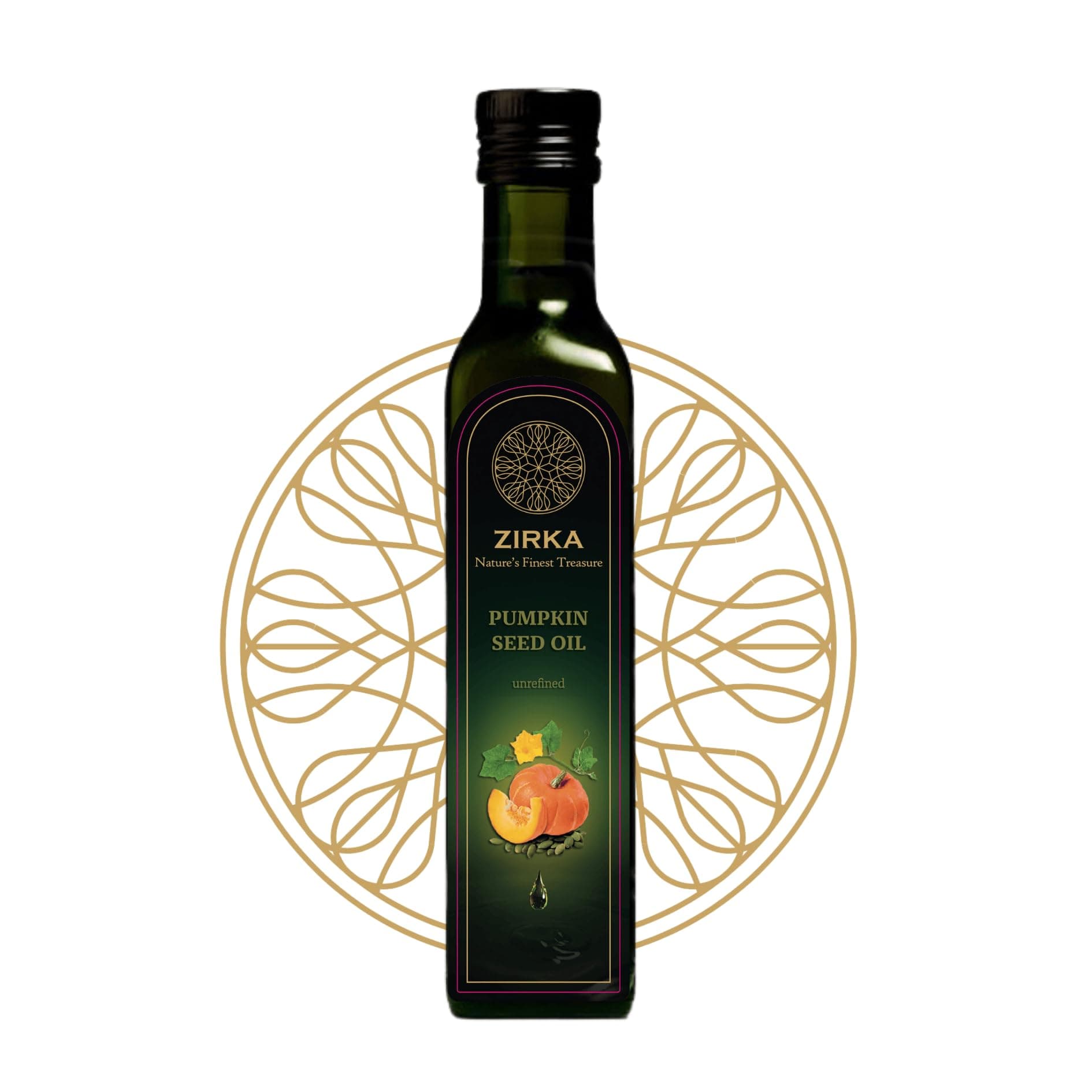 Pumpkin Seed Oil Zirka 100% Unrefined Cold-Pressed Styrian Oil in Glass Bottle Made in Slovenia Gourmet Salad Dressing, Drizzle Oil, Rich in Vitamins E and K, Antioxidants, Hearth-Healthy Choice.