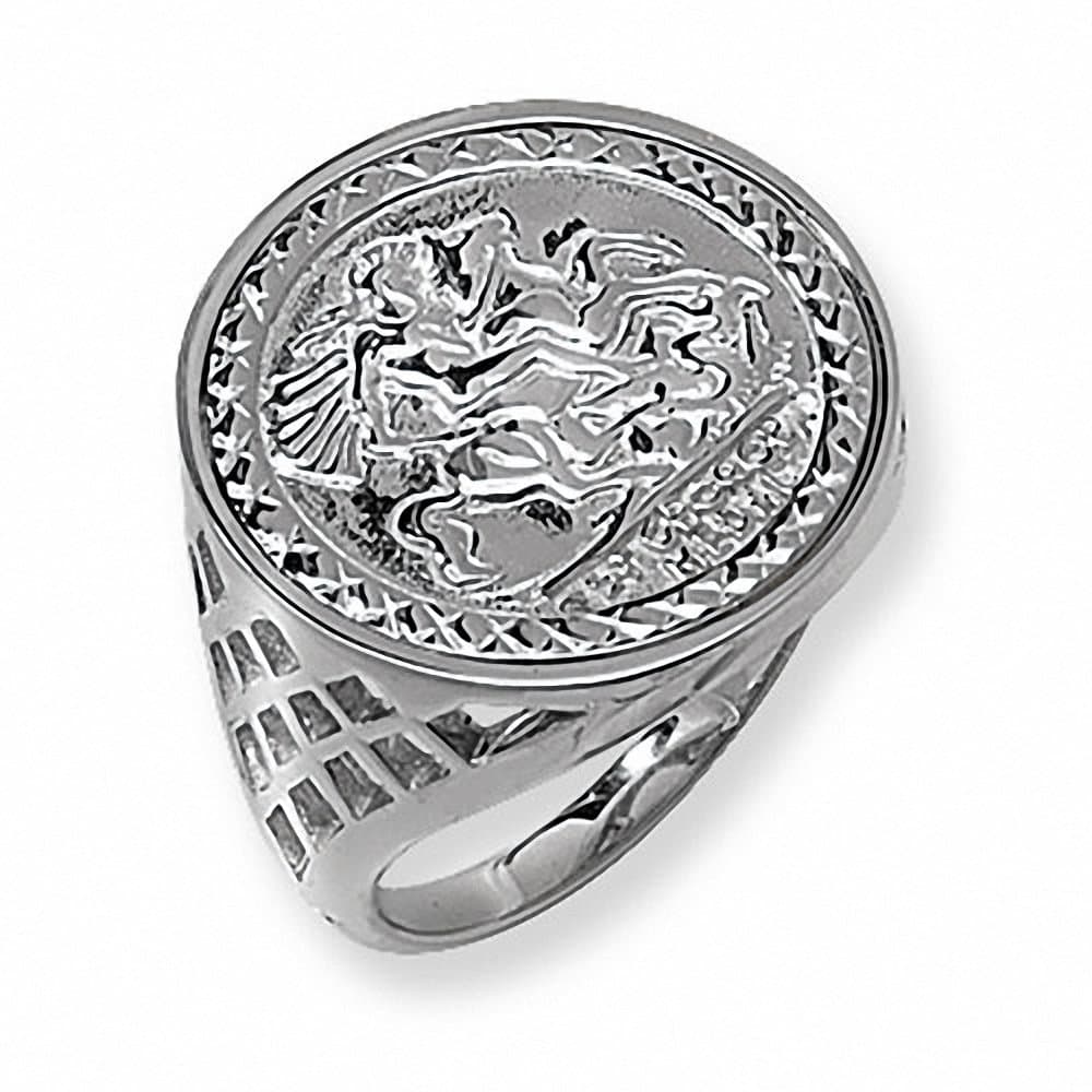 Men's JewellerySt George Ring Men's Solid Sterling Silver Gents Sovereign Coin (Z)
