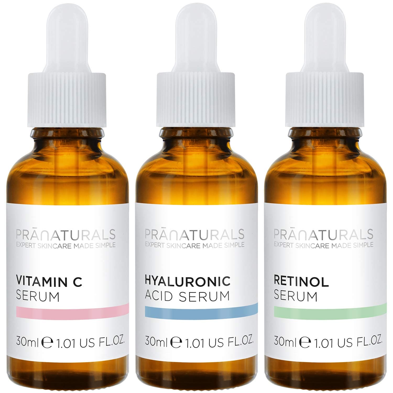 PraNaturals Skin Perfector Face Serum Kit 3x30ml – Hyaluronic Acid, Retinol & Vitamin C – Face Care Anti Ageing Lotion, Reduces fine lines and wrinkles, Enriched with natural oils and vitamins