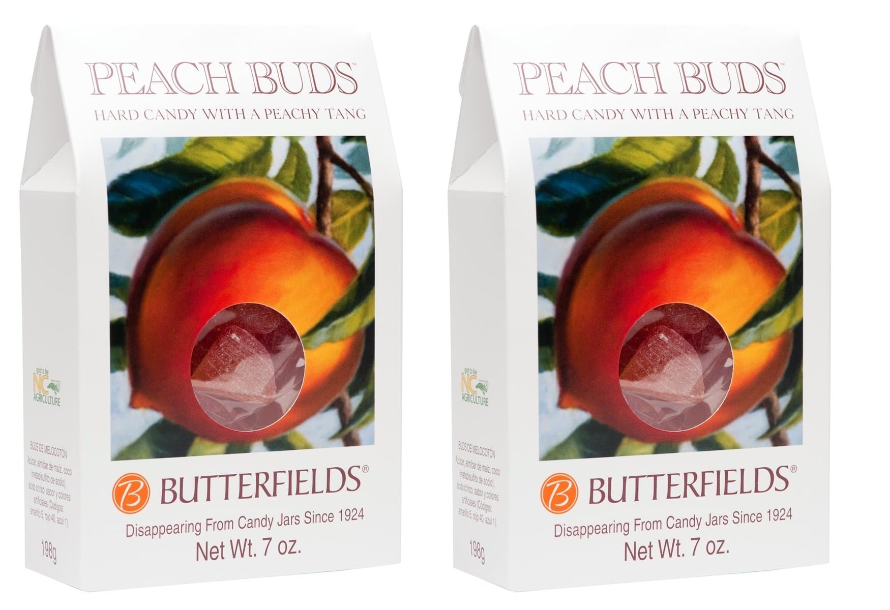 Butterfields Candy - Gourmet, Old-Fashioned PEACH Buds Hard Candy, 7 Oz (2-Pack) | Gluten Free | Made with 100% Real, Pure Cane Sugar | Handcrafted in the USA