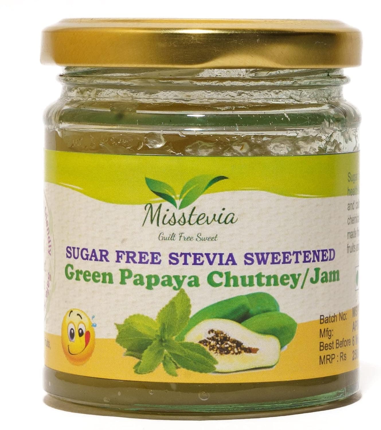 Misstevia Sugar Free Papaya Jam Chutney 200g | Stevia Based Sugar Free Green Papaya Jam Chutney Diabetic Friendly Jam | Pack of 3