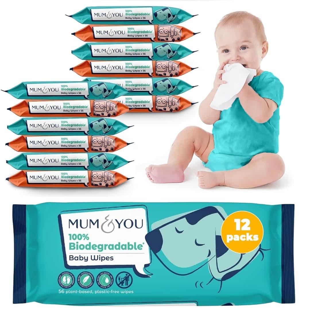 Mum & You Baby Wipes Multipack - 672 Biodegradable Wet Wipes (12 Packs) | 99.4% Water. Ideal for Sensitive Newborn Skin | Baby Wipes Bulk, Bum Wipes, Wet Tissue, wet wipes baby