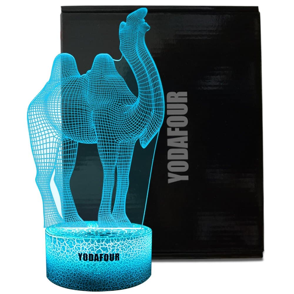 Camel 3D Visual Illusion Night Lamp Birthday Anniversary Party Gift LED Nursery Bedside Table Desk Night Lamps Lights for Baby Kids Children Camel Figure Toy Lovers Bedroom Theme Decor by YODAFOUR
