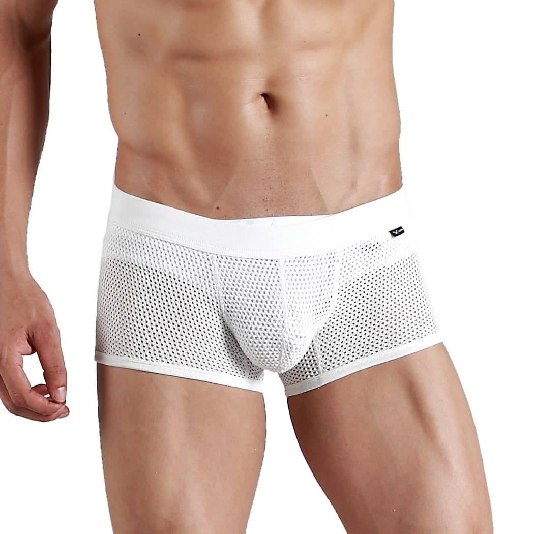 XUBA Mens Super Low Rise Sexy Underwear Trunk Boxer Brief Mesh Black 4 Colors