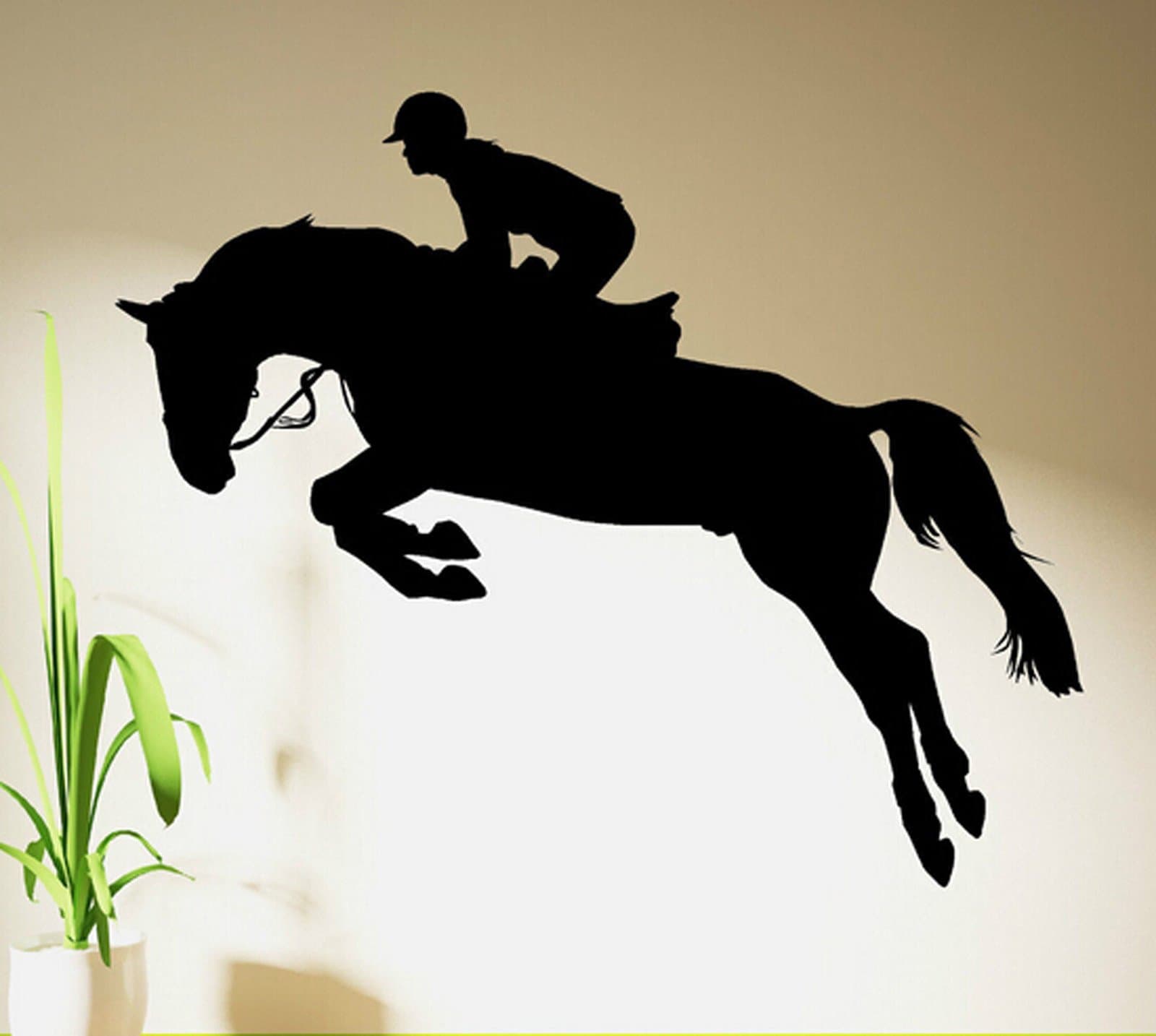Sporting Horse Jumping Show Horse Rider Jockey Wall Decal Sticker Living Room Stickers High 85cm Wide 100cm Black Color