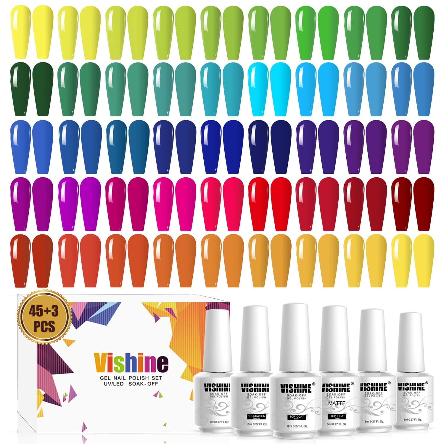 48Pcs Gift Set Gel Nail Polish Kit Soak Off UV LED Nail Gel Polishes for Nail Art 8 ML/PC Pack of 48 Pretty Colors Series Kit 006