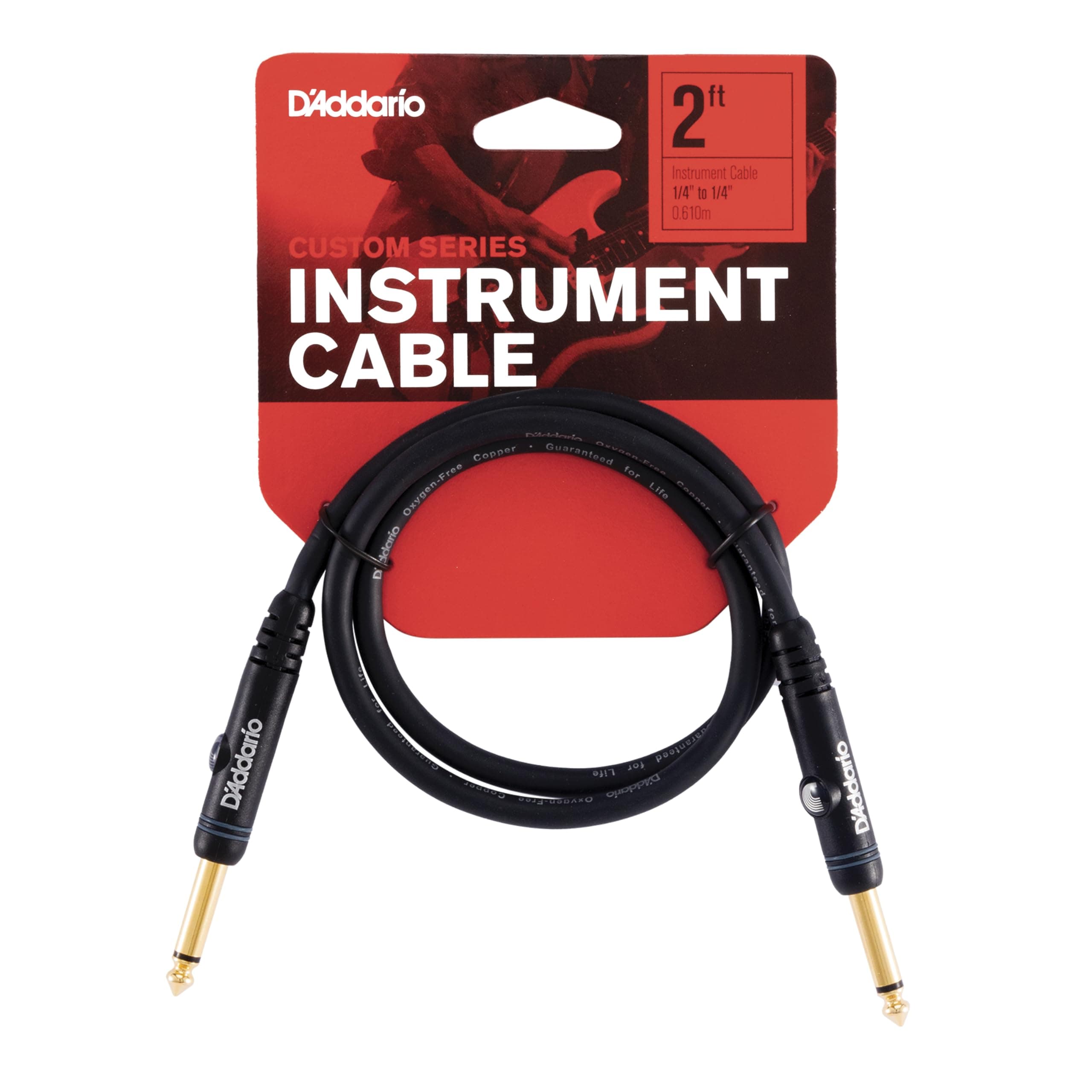 D'Addario Guitar Cable - Guitar Patch Cable - 1/4 Inch Male to 1/4 Inch Male - 2 Feet/609.6 MM - Straight Ends - 1 Pack
