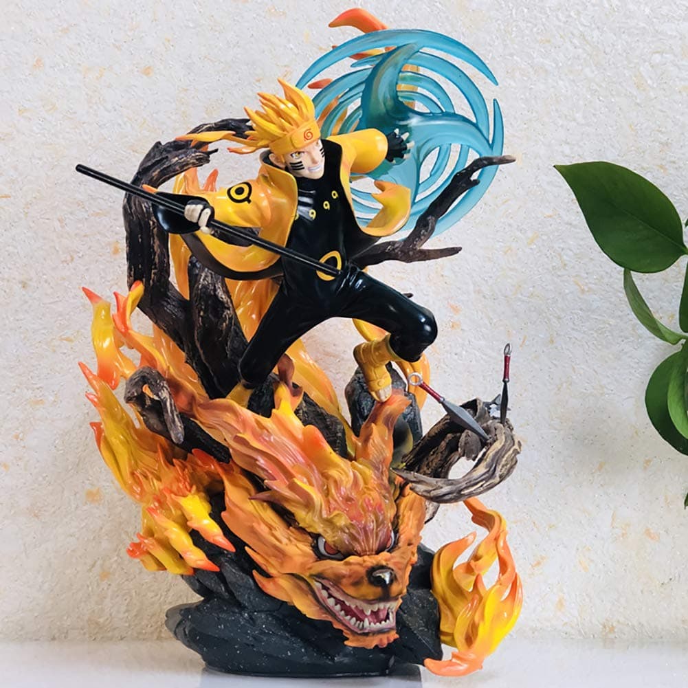 Naruto Shippuden Anime Figure 35CM/13.8" GK Nine Tails Fairy Uzumaki Naruto PVC Static Character Model Can Emit Light, Spiral Pill Can Rotate