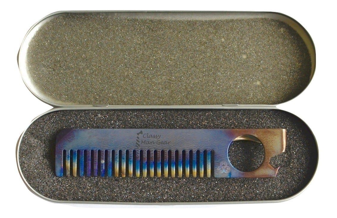 Classy Man Gear Premium Titanium Pocket Beard & Hair Comb Multi Tool Rainbow Anodized