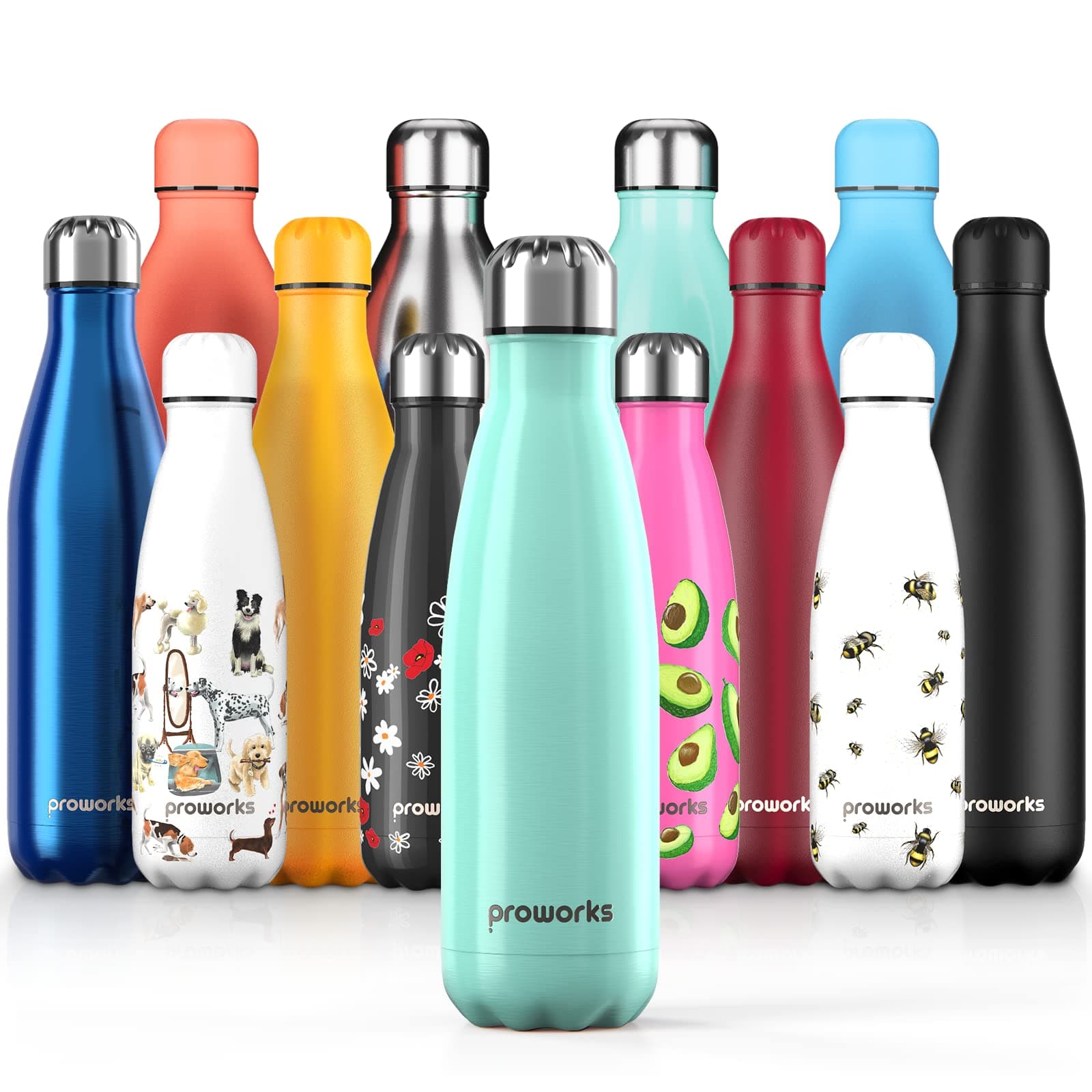 ProworksPerformance Stainless Steel Sports Water Bottle | Double Insulated Vacuum Flask for 12 Hours Hot & 24 Hours Cold Drinks - Great for Home, Work, Gym & Travel - 1 Litre - BPA Free – Green