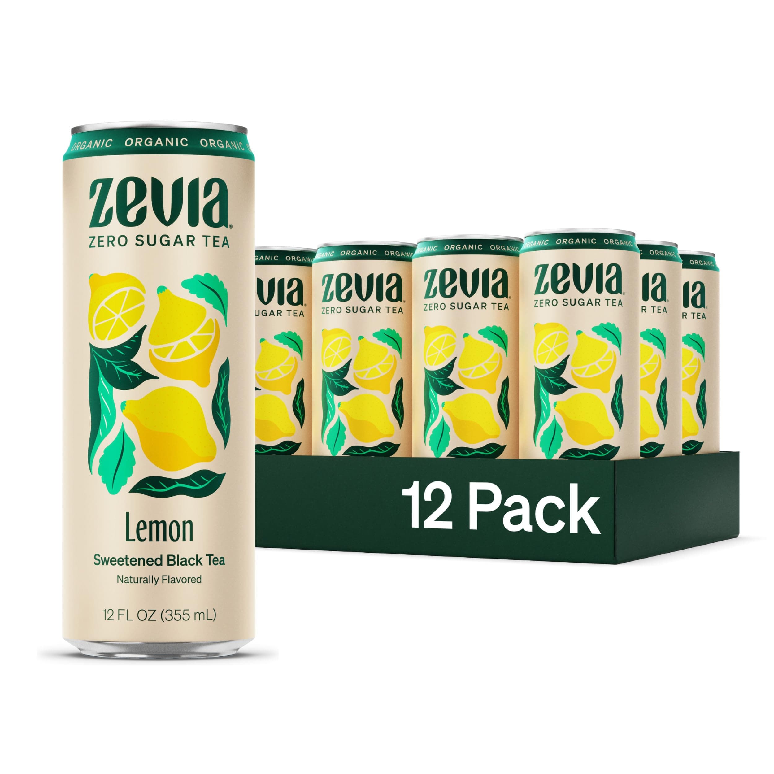 Zevia Organic Sugar Free Iced Tea, Black Tea Lemon, 12 Ounce Cans (Pack of 12)