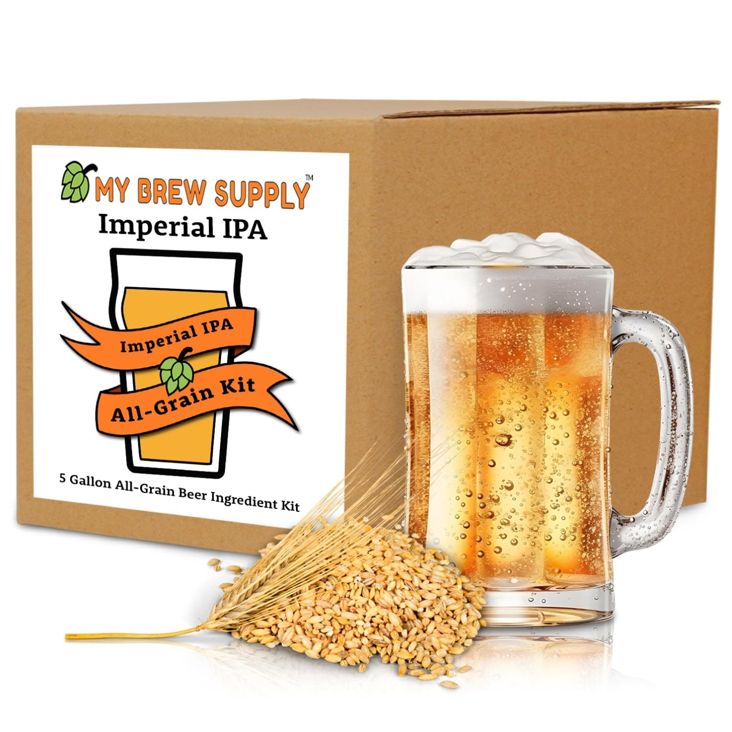 My Brew Supply Imperial IPA Brewing Kit | Maris Otter & Pale Ale Malt | Belgian Light Candi Sugar | Biscuit & Munich Medium Grain | Centennial Pellet Hops | Nottingham Ale Yeast | 5 Gallon Yield | All Grain Kit