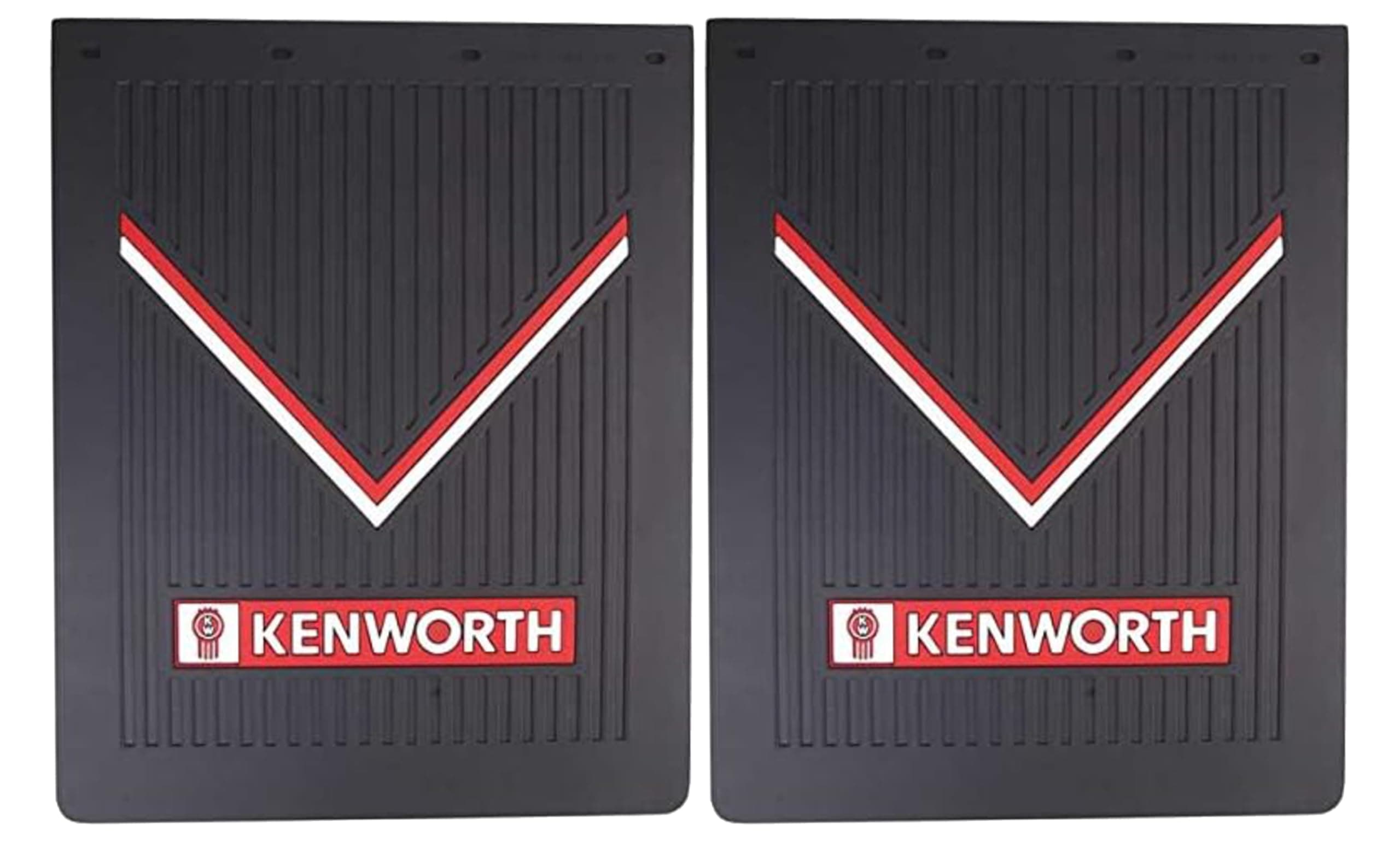 Kenworth OEM Black Rubber Mud Flaps with Red & White Logo - 30" x 24" - Pair