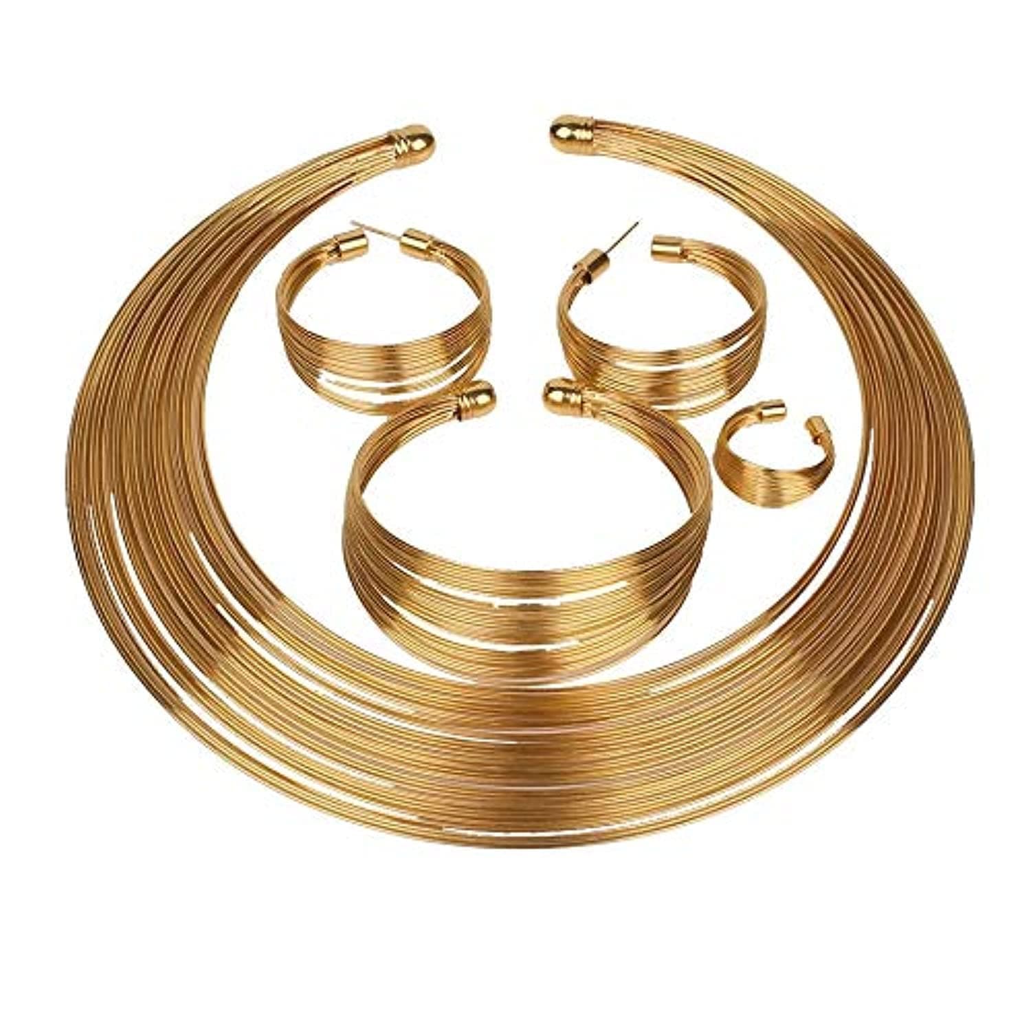 Gifts Stylish Latest Gold Plated Combo of Choker Jwell Necklace Jewellery Set with Earrings, Bracelet and Ring for Girls and Women (Golden) (YBNK_5773)