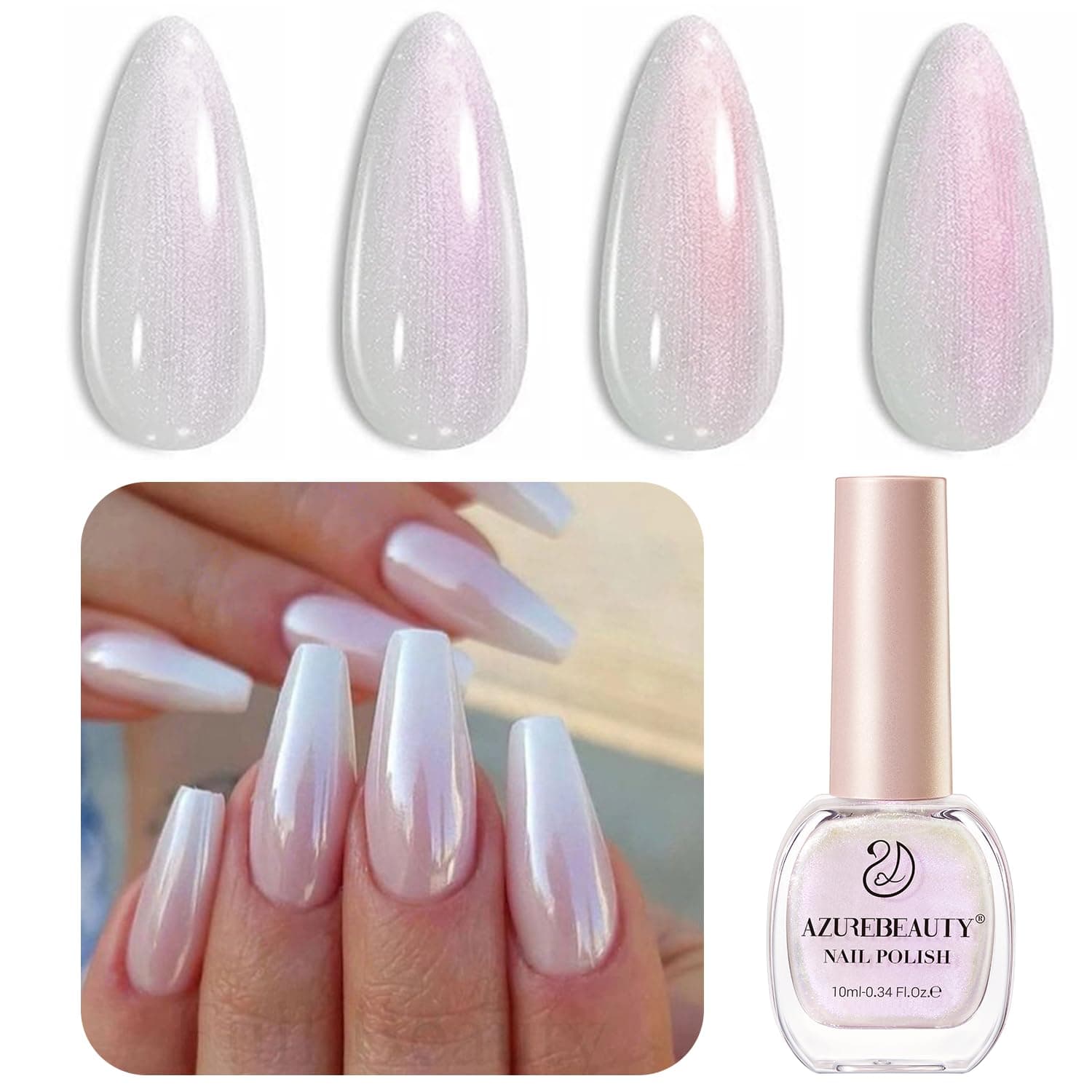 AZUREBEAUTY Chrome Quick Dry Nail Polish | Shine Pearl, Natural Lustrous Enamel | DIY Manicure & Pedicure with Chrome Finish