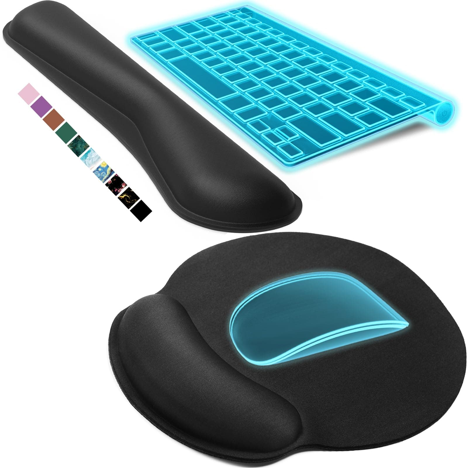 KTRIO 2-in-1 Keyboard Wrist Rest, Memory Foam Wrist Pad for Keyboard, Comfortable Mouse Pad with Wrist Support, Ergonomic Sets for Easy Typing & Pain Relief for Computer, Laptop, Office & Home, Black