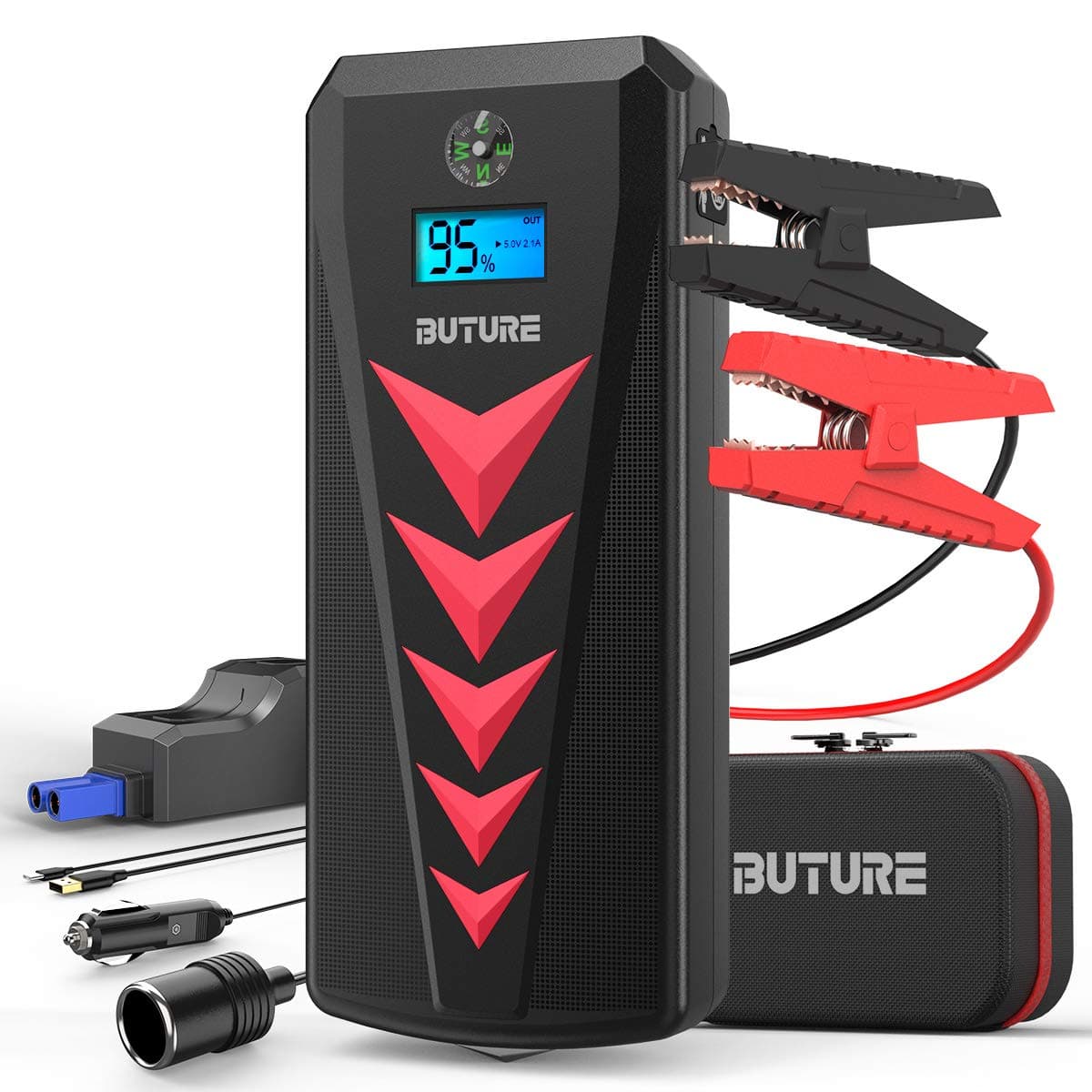 BUTURE Portable Car Jump Starter Kit, 2000A Peak 22000mAh (8L Gas, 8L Diesel Engine) Car Battery Charger - 12V Super Safe Booster Power Pack with EC5 Cigarette Lighter, Safety Hammer