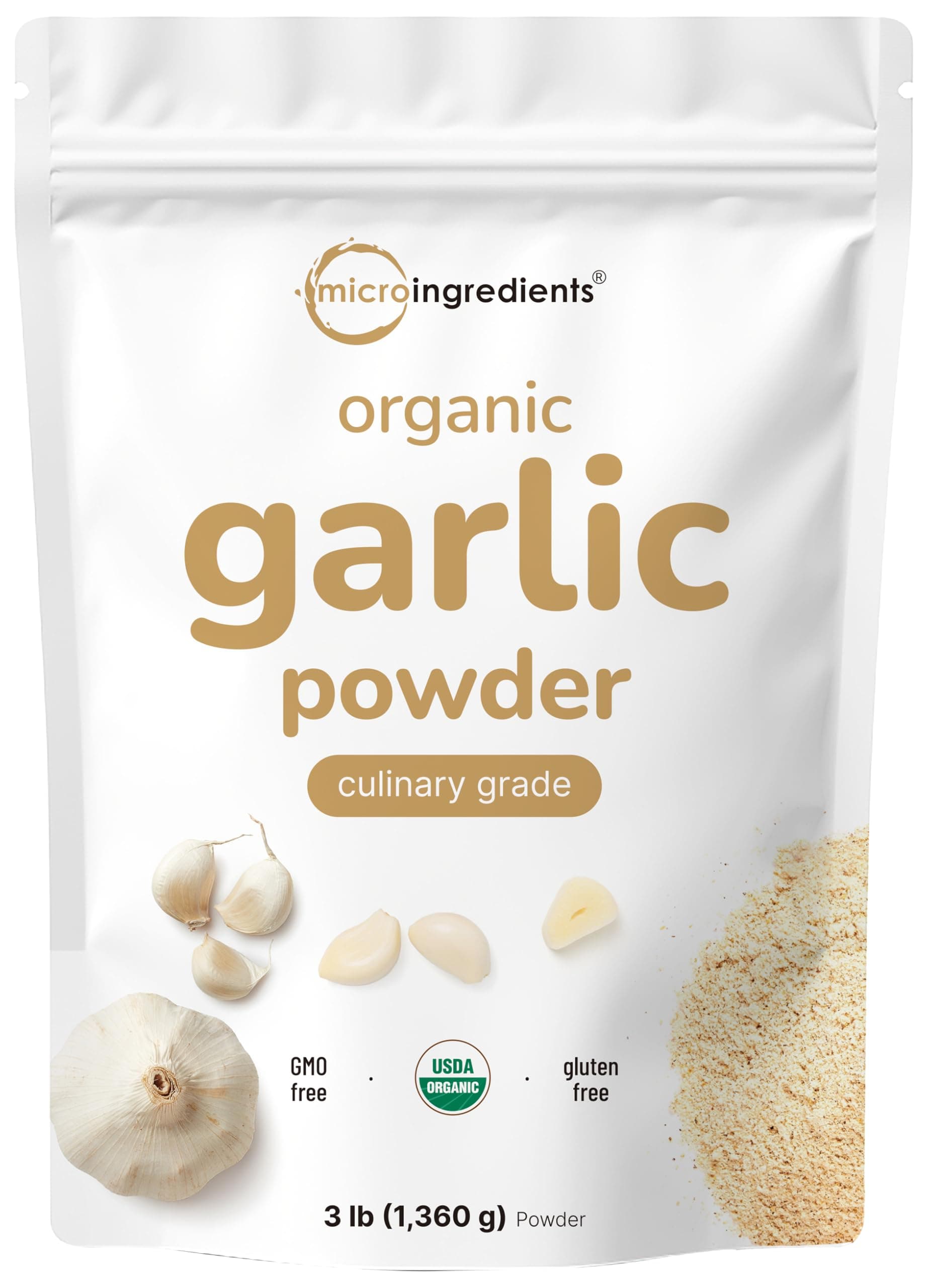 Organic Garlic Powder, 3 lb | Premium Raw Allium Sativum Bulb | Pungent & Savory Flavor | Great for Meats, Vegetables & Spice Mixes | Additive Free, Non-GMO, Bulk Supply