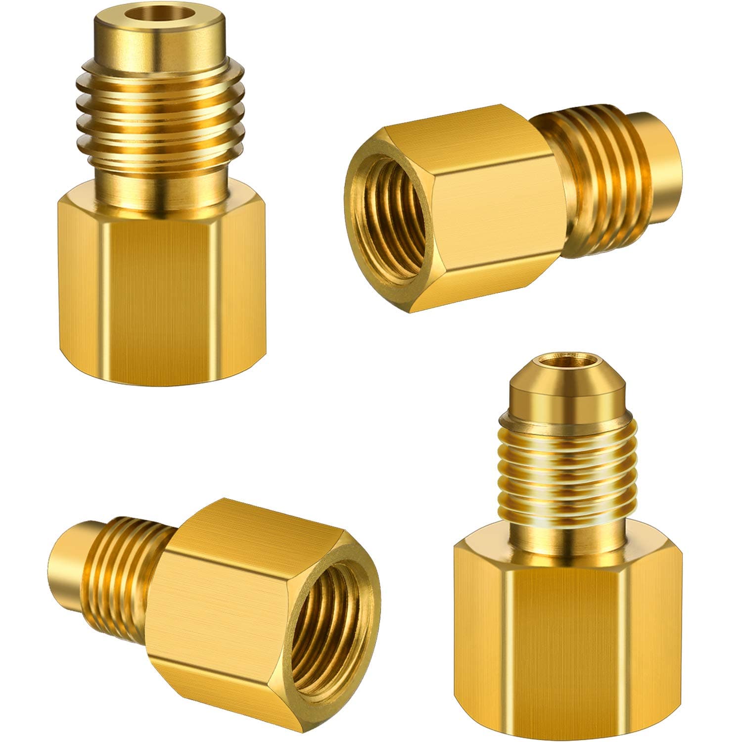 Mudder 4 Pcs 6015 R134A Brass Refrigerant Tank Adapter to R12 Fitting 1/2 Female to 1/4 Male Flare Valve Core and 6014 Vacuum Pump Adapter 1/4 Inch Flare Female to 1/2 Inch Male