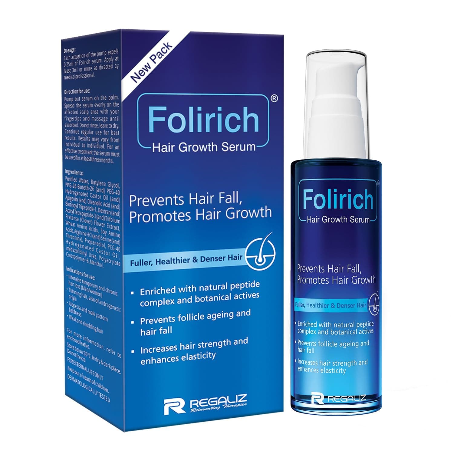 Folirich Hair Growth Serum Reduces Hair Fall and Strengthens Hair | Suitable for Men and Women | 60ml