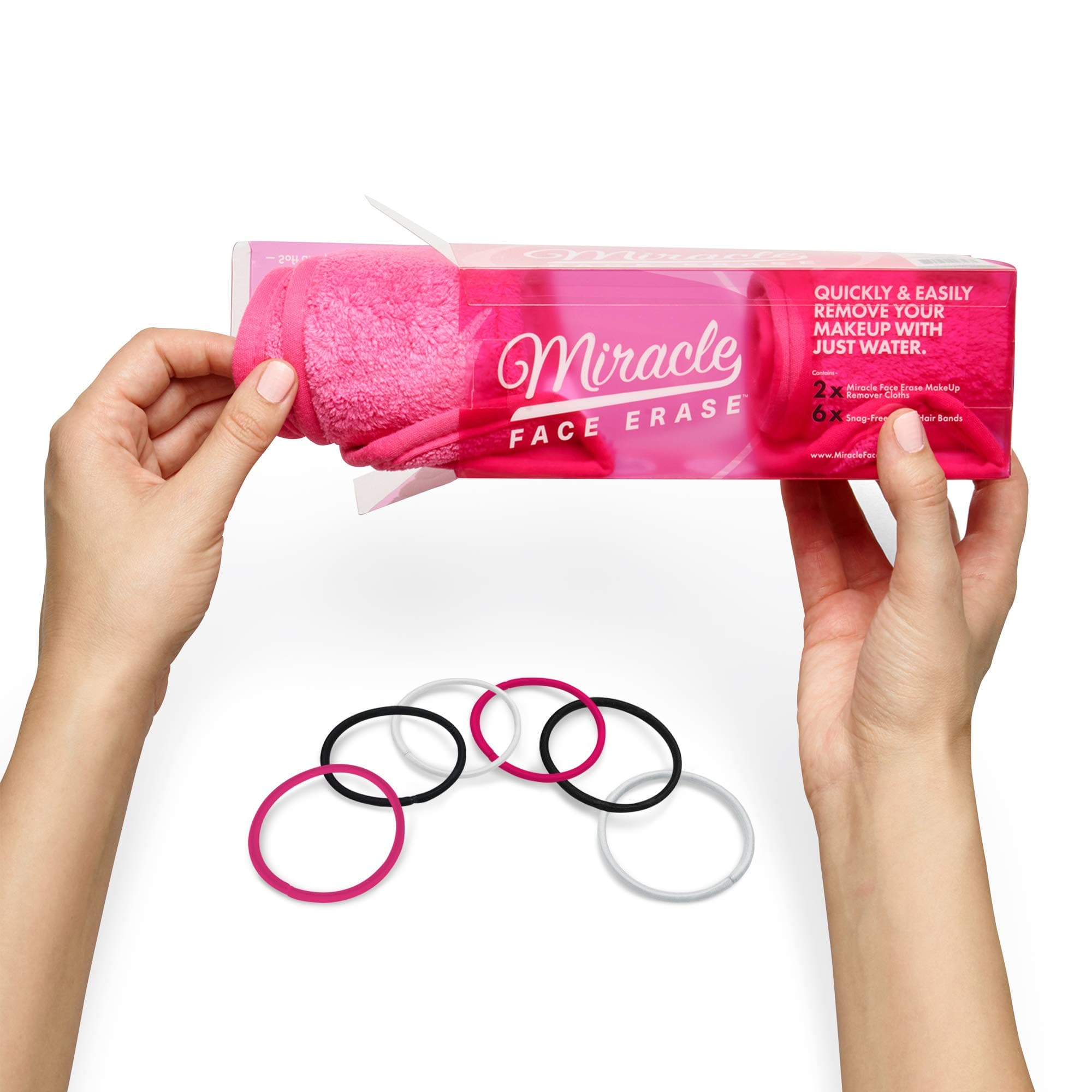 2 Pack Makeup Remover Face Cloths, Chemical-free, Microfiber, 6 Hair Ties (2 Count, Pink)