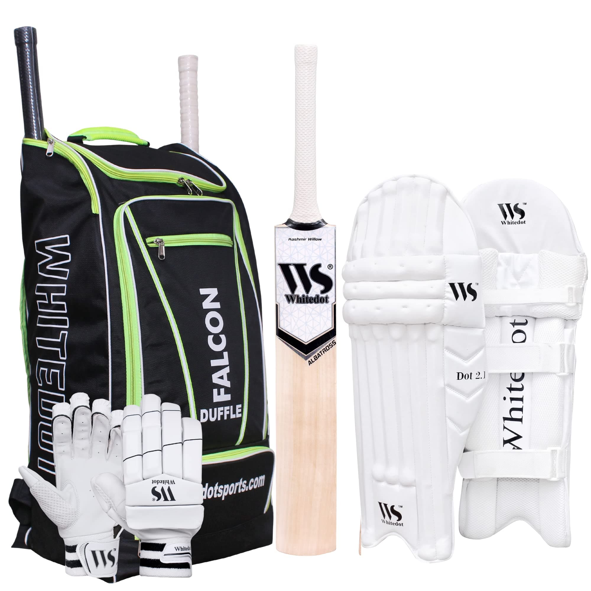 WHITEDOT Sports Falcon Kashmir Willow Cricket Combo Kit Set, Suitable for Mens/Adult/Large, Right Hand