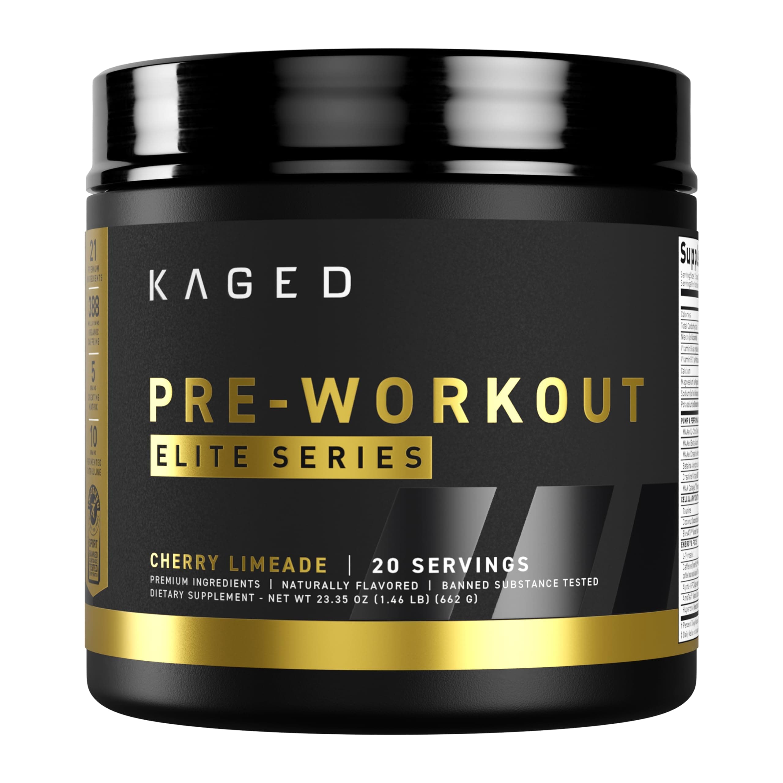 Pre Workout Powder; Pre-KAGED Elite Preworkout for Men & Women, High Stimulant for Workout Energy, Focus & Pumps; Premium L-Citrulline, Beta Alanine, Creatine, & 388mg of Caffeine, Strawberry Lemonade