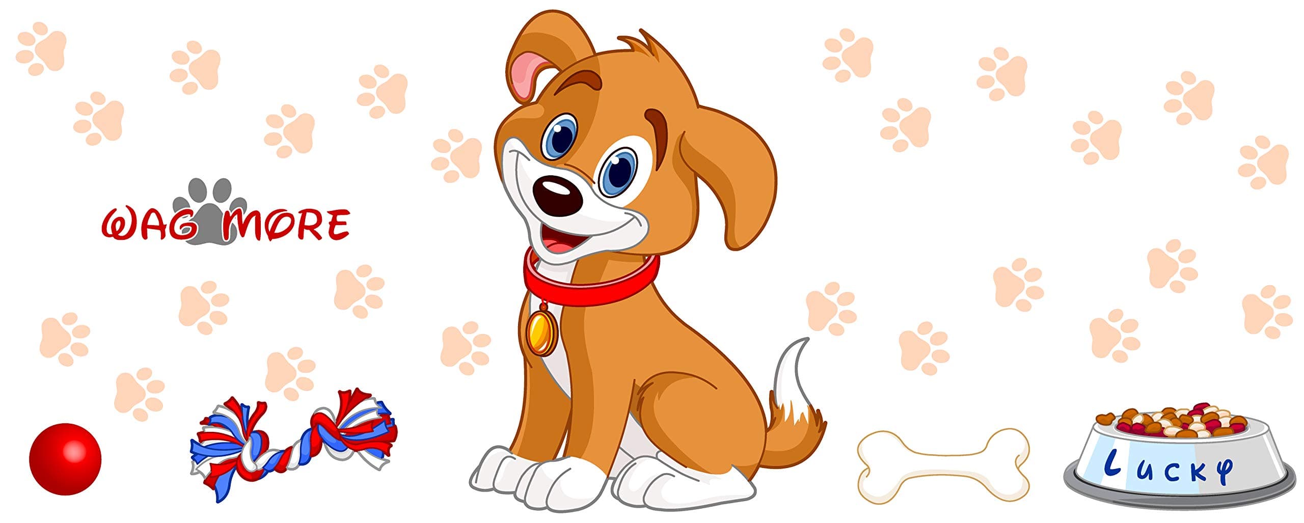 StikArt Wall Decals, Lucky The Puppy, Dog Bowl, Chew Toy, Paw Prints, Dog Ball, Wag More