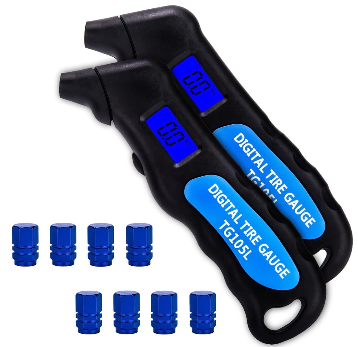 Senkit Digital Tire Pressure Gauge 2 Pack 100 PSI Best for Car Motorcycle Truck ATV&RV,8 Valve Stem Caps Included