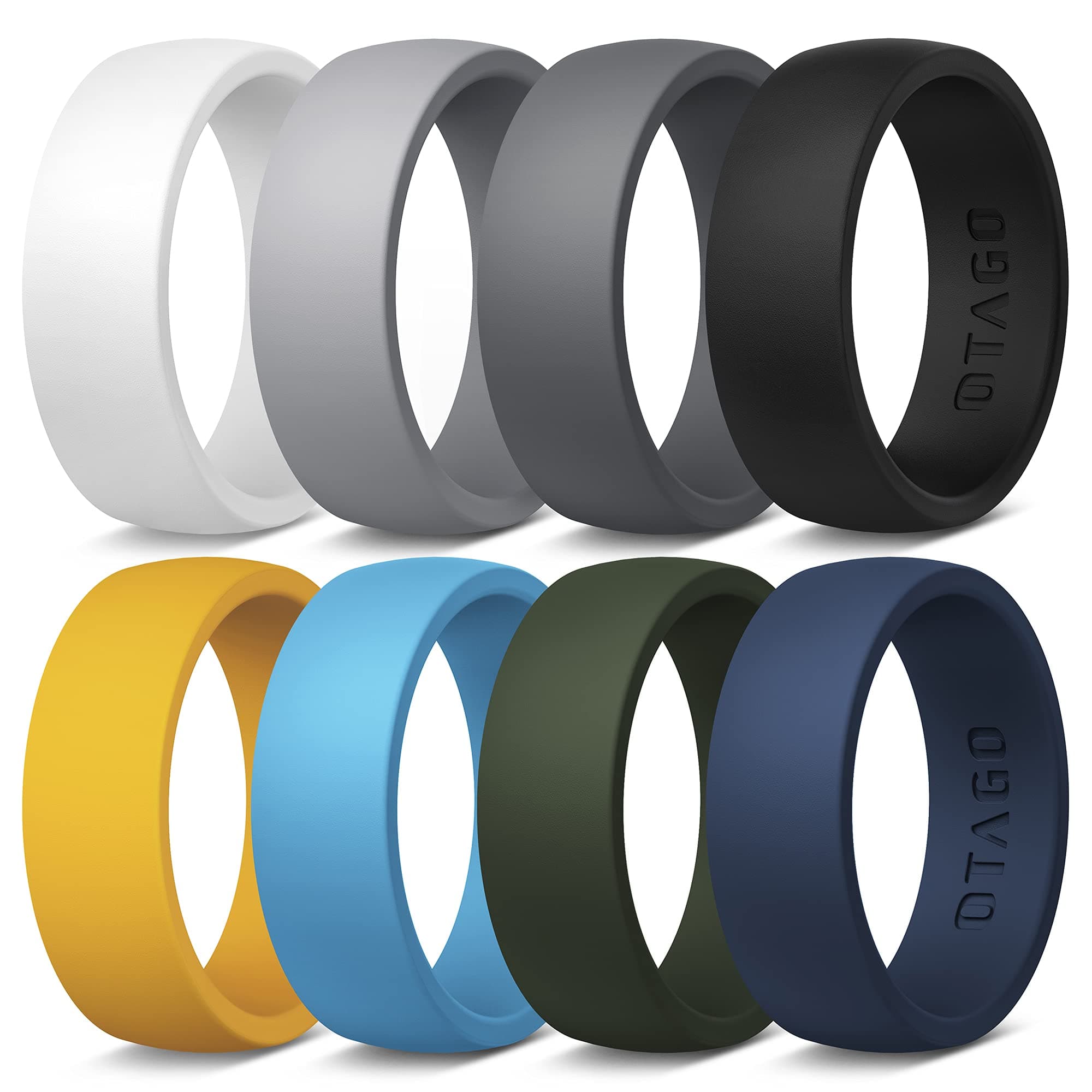 OTAGO Silicone Wedding Rings Mens, 2 Rings / 5 Rings / 8 Rings Multipacks of Comfortable, Unique Painting Design Rubber Silicone Ring Men with 8 mm Wide and 2 mm Thick