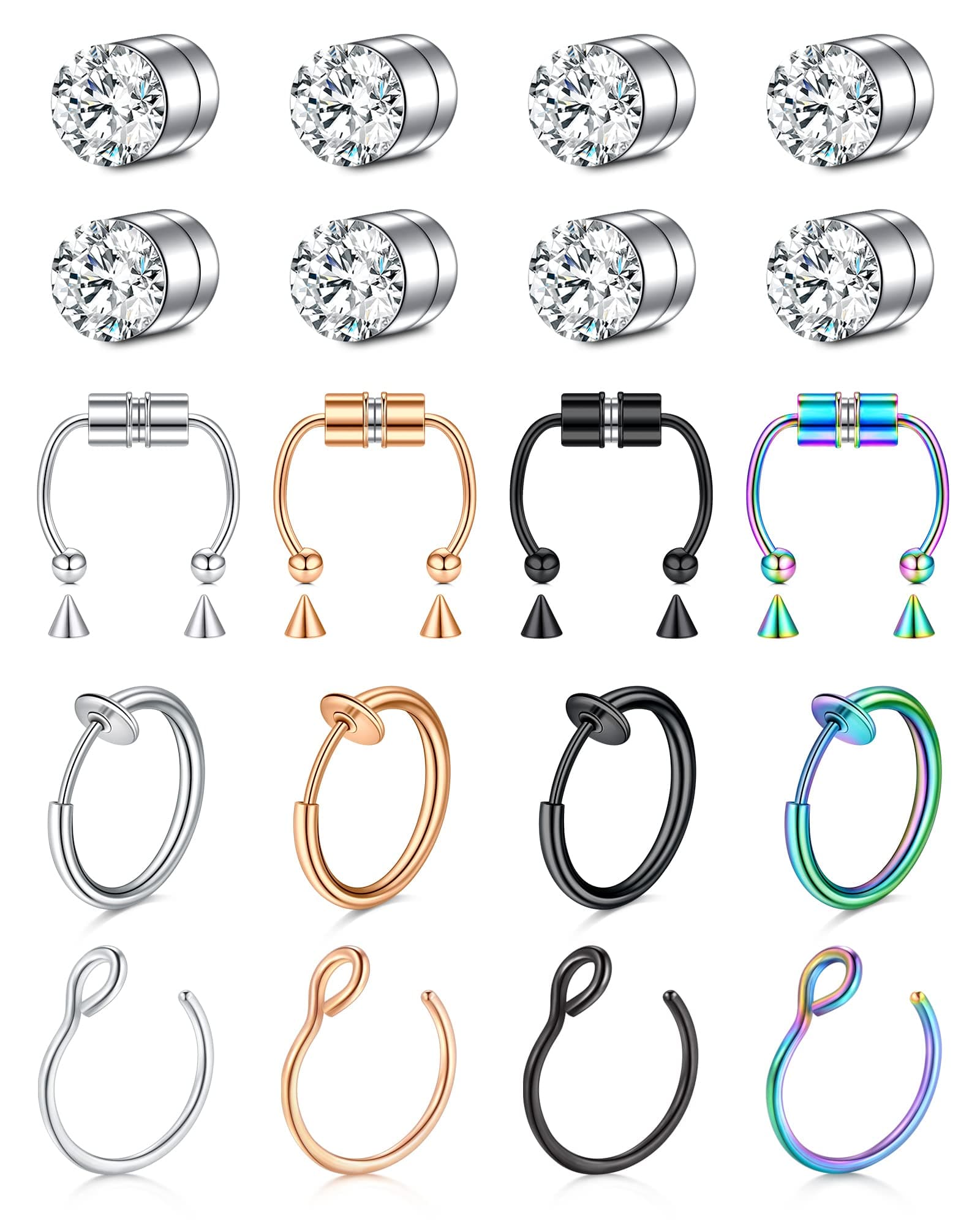 MayhoopFake Nose Ring Faux Nose Ring Fake Nose Ring Hoop Fake Nose Ring Stud Fake Nose Piercing for Women Men