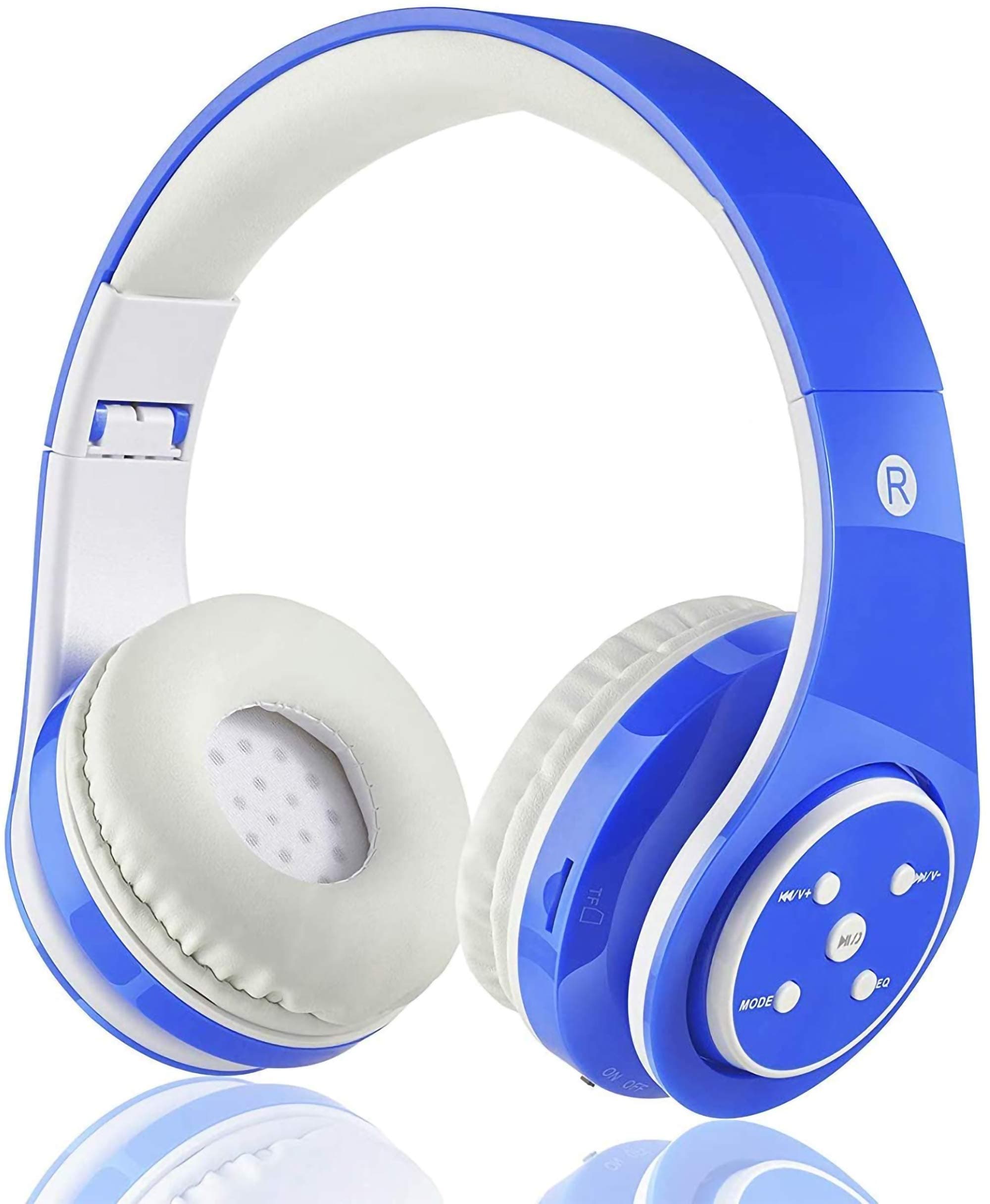 Kids Wireless Bluetooth Headphone with Microphone volume limited foldable Earphone Children Stereo On Ear headset for PC/TV/Tablets/Smartphones (Blue)