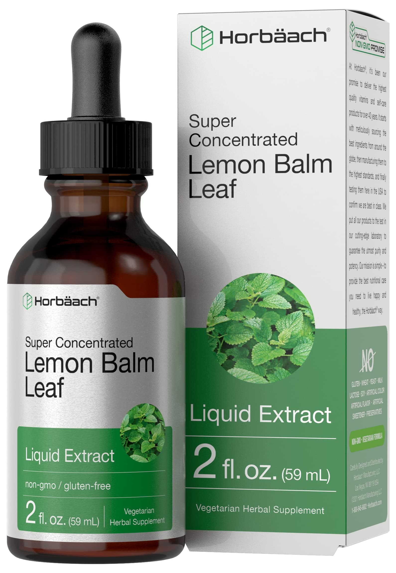 Horbäach Lemon Balm Tincture | 2 fl oz | Melissa Officinalis Leaf | Vegetarian Liquid Extract | Non-GMO, Gluten Free Supplement