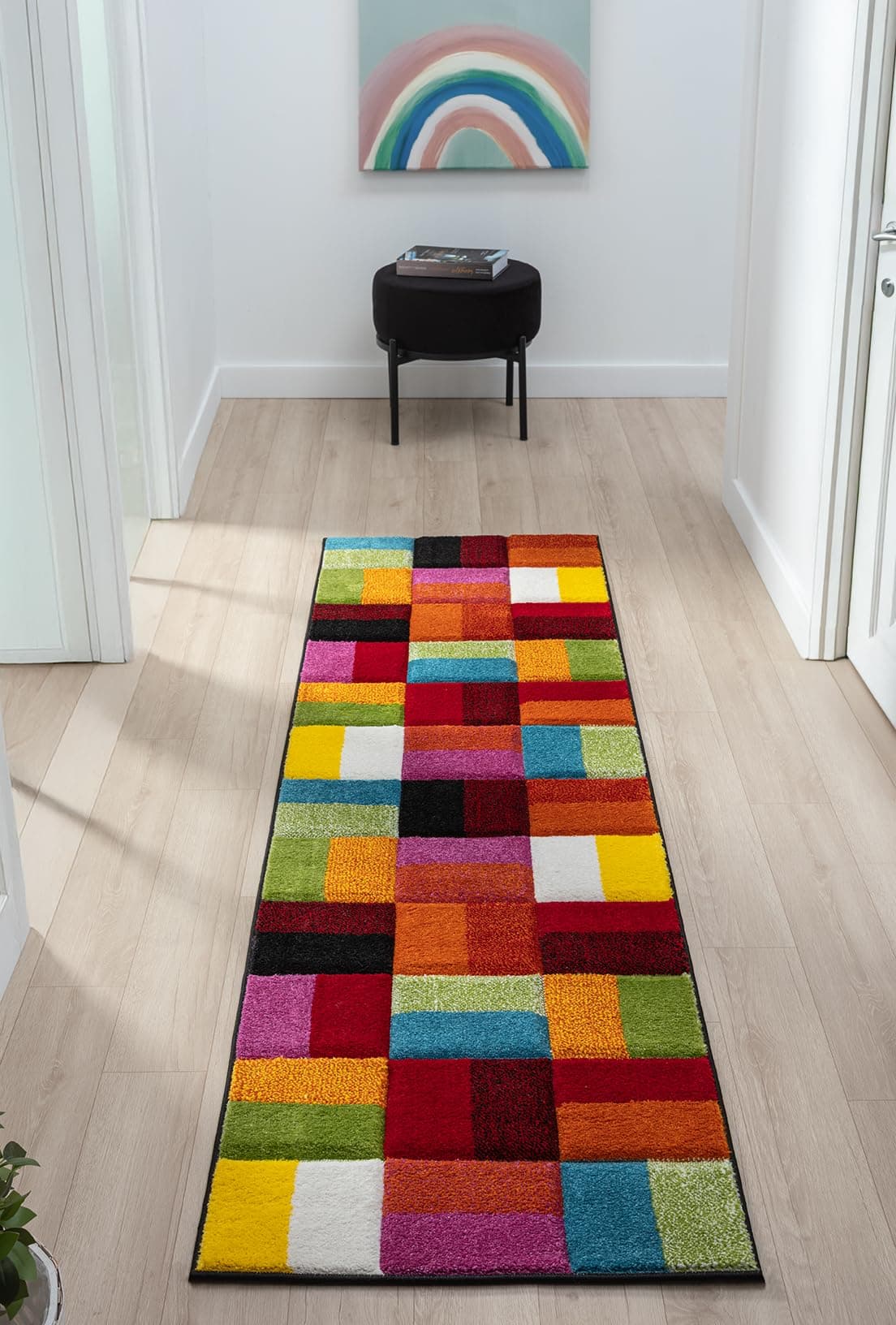 Lord of Rugs Quality Handcarved Geometric Design Rainbow Bedroom Living Room Multi Coloured Rug Largo Multi Runner 66x230 cm (2'1"x7'7")