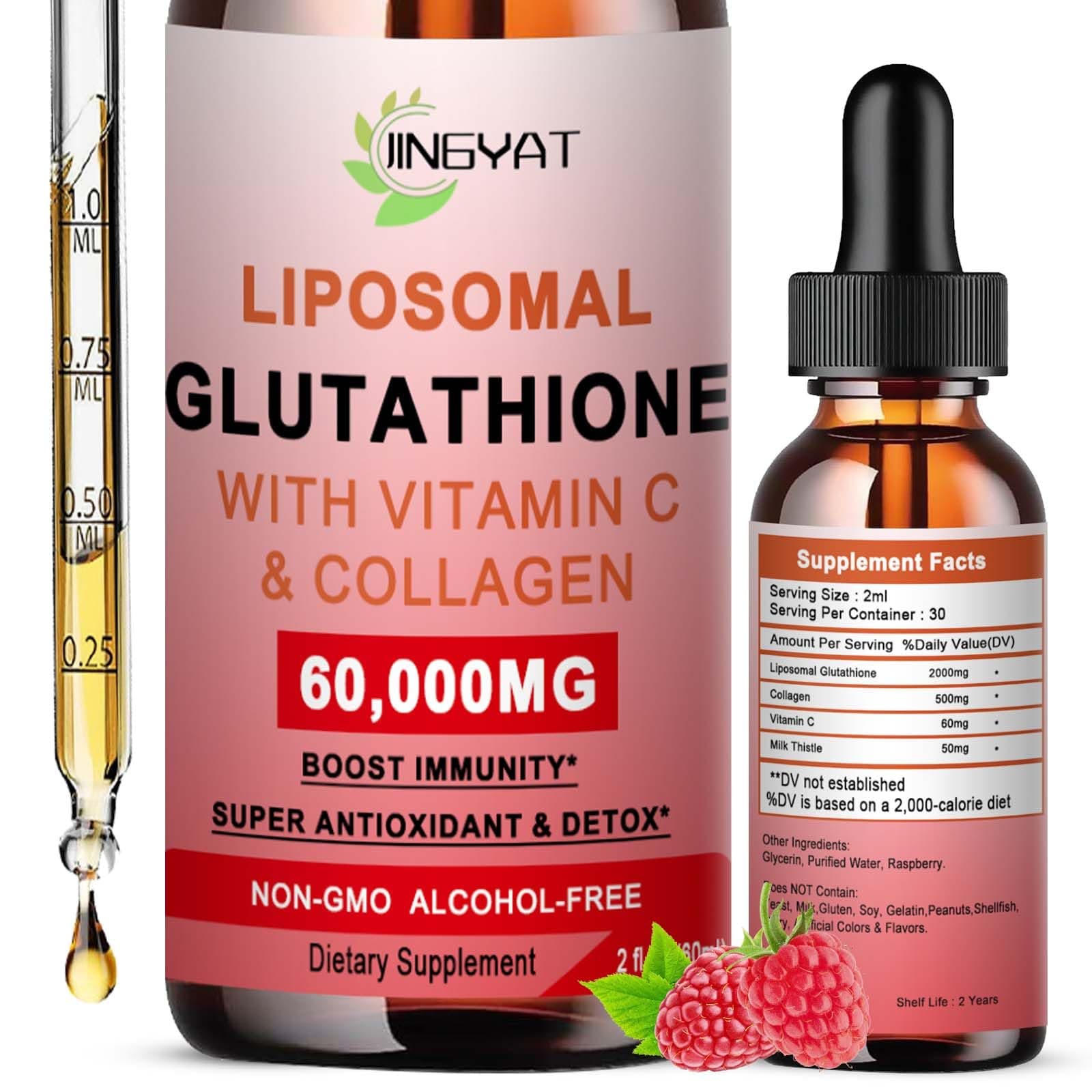 Liposomal Glutathione Supplement - Glutathione Liquid Drops, Max Absorption, with Vitamin C, Collagen, Milk Thistle, Non-GMO, Alcohol-Free, Powerful Antioxidant for Immune System, Aging Defense, Detox