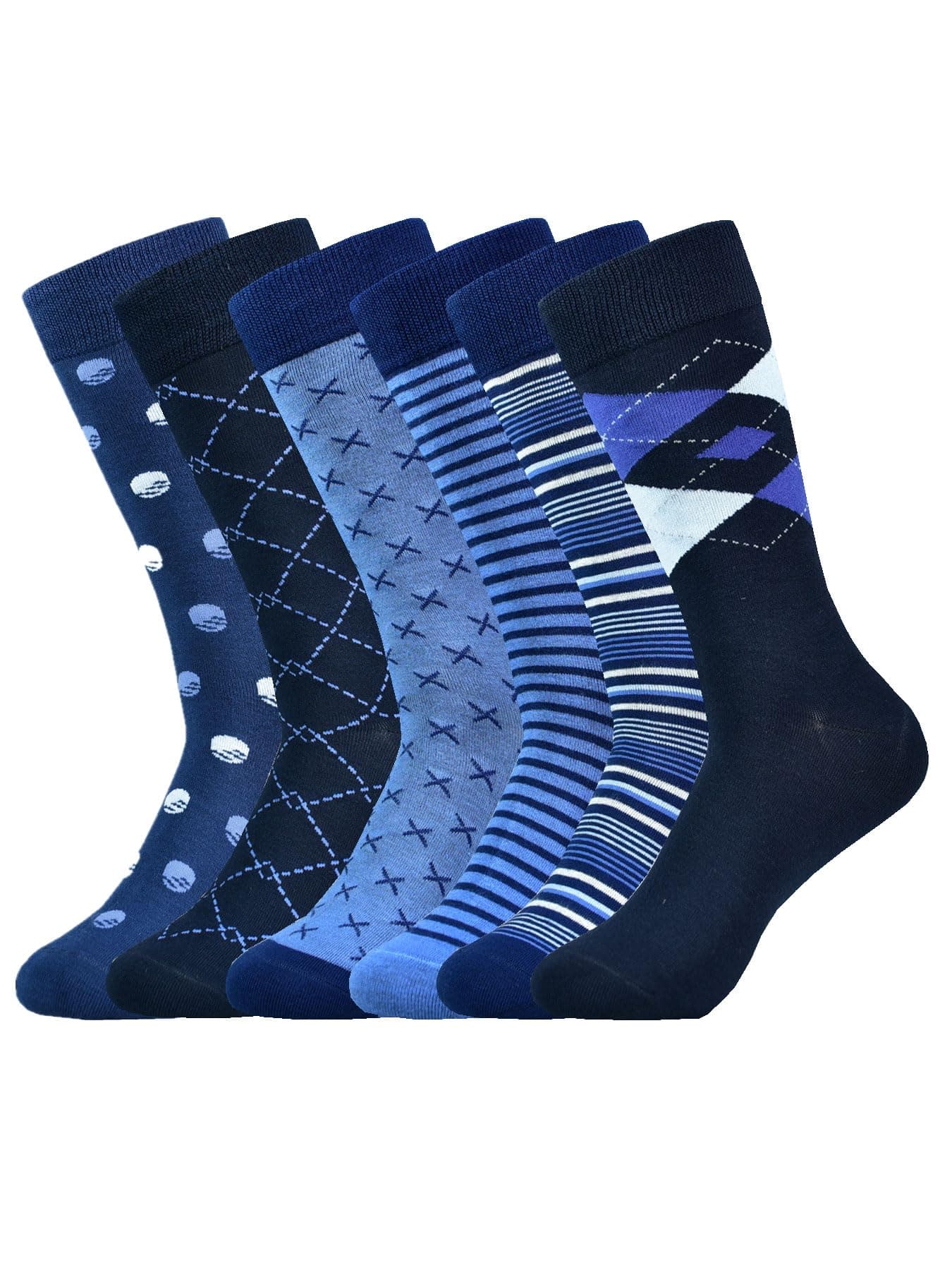 Mens Dress Socks Business Casual Pattern,6-Pairs Bamboo Crew Sock for Men Shoe Size 8-13
