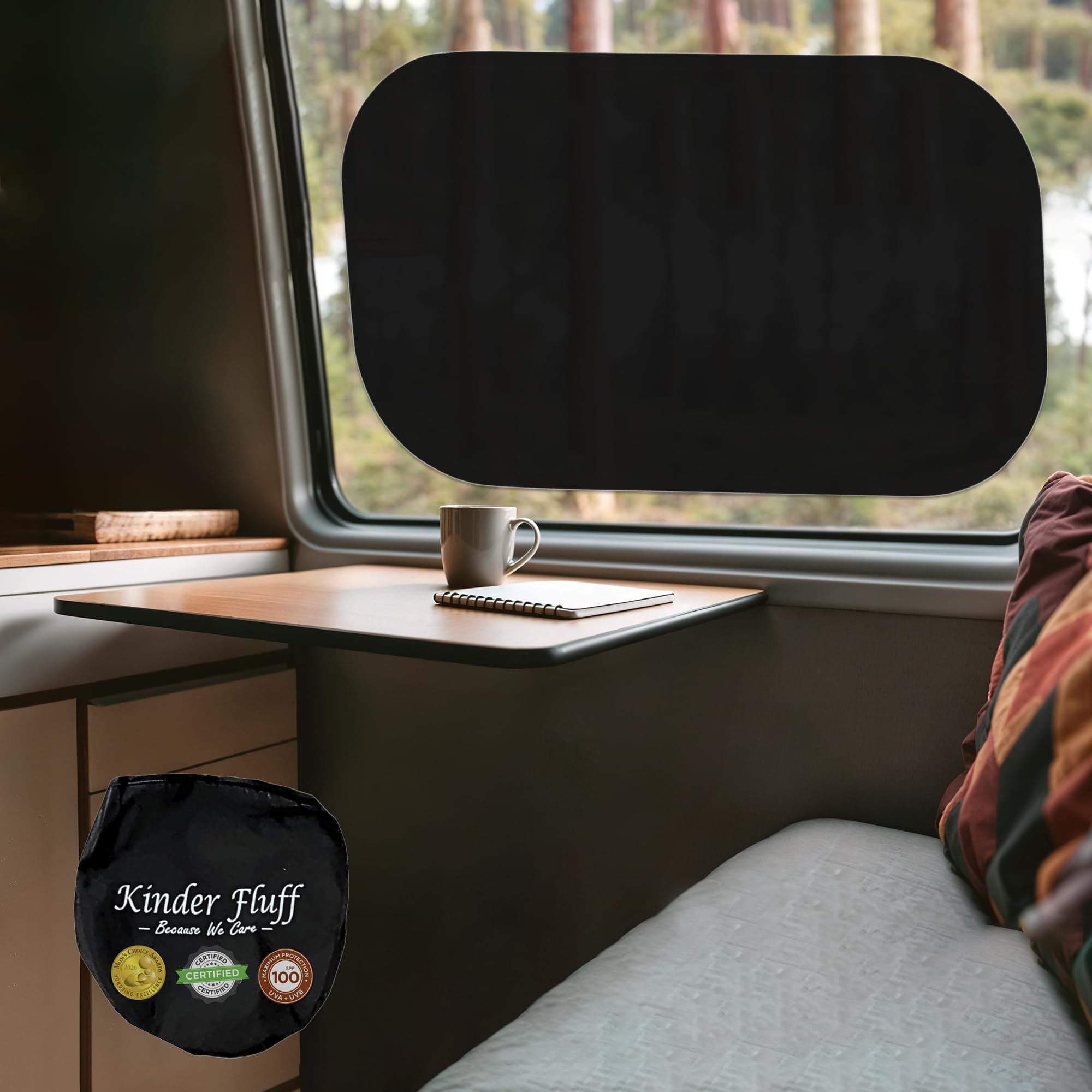 kinder Fluff Car Window Shade (4Pack)-The Only Certified Cockpit & Car Window Sun Shade for Baby & Pilots Proven to Block 99.95% UVR -Mom's Choice Gold Award- Aircraft & Car Seat Sun Protection - XL