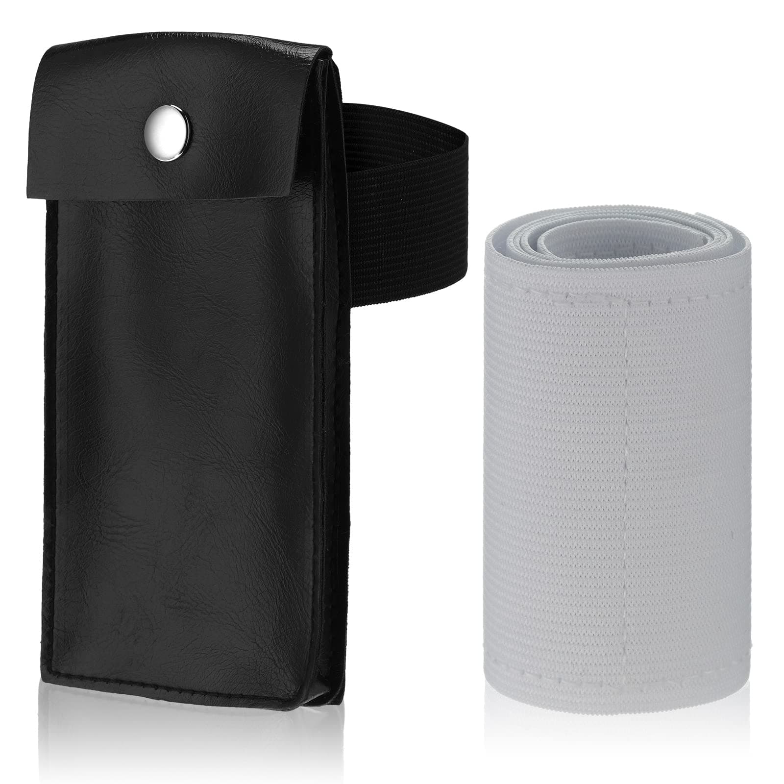 Frienda Ninja Kunai Bag with Bandage Halloween Ninja Cosplay Japan Anime Costume Accessories Black PU Leather Storage Bag with Elastic Band for Unisex Anime Fans