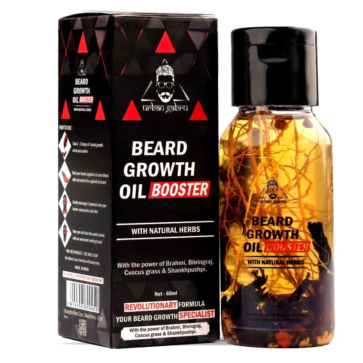 Beard Booster Conditioner Oil (60 ML) for Men - Best Oil for Beard Growth, Conditioning & Softening - Enriched with Natural Herbs