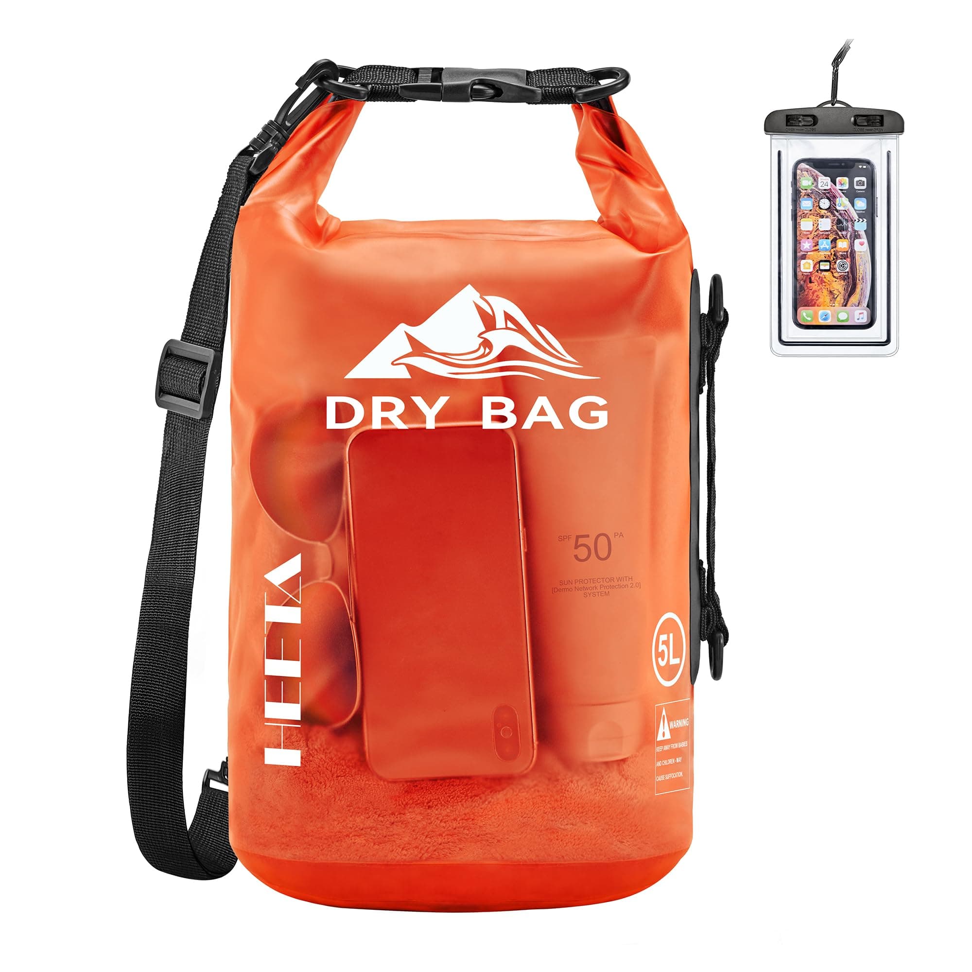 HEETA Dry Bag Waterproof for Women Men, 5L/10L/20L/30L/40L Roll Top Lightweight Dry Storage Bag Backpack with Phone Case for Travel Swimming Boating Kayaking Paddle Board Camping Beach Accessories