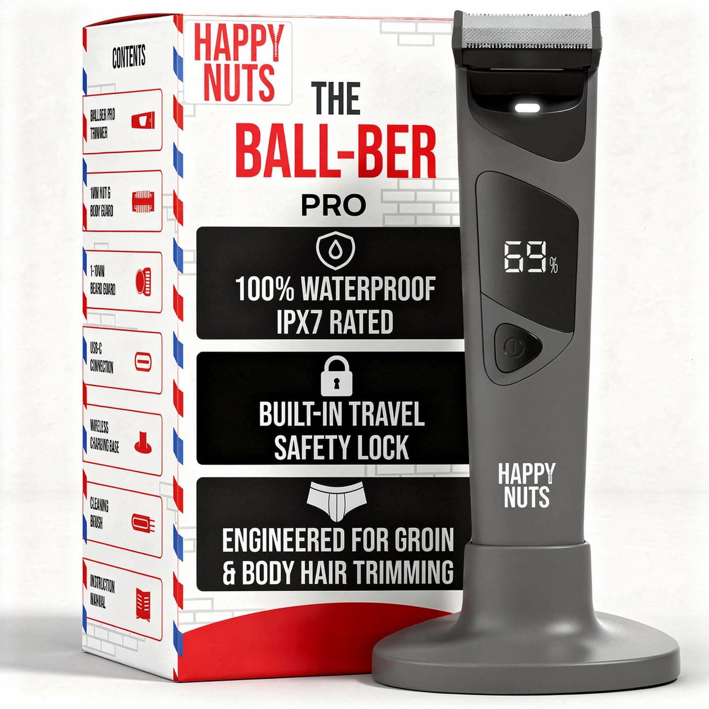HAPPY NUTS The Ballber Pro Electric Crotch & Body Hair Trimmer for Men Private Body Groomer Kit Nick Ball Shaver Pubic Hair Trimmer