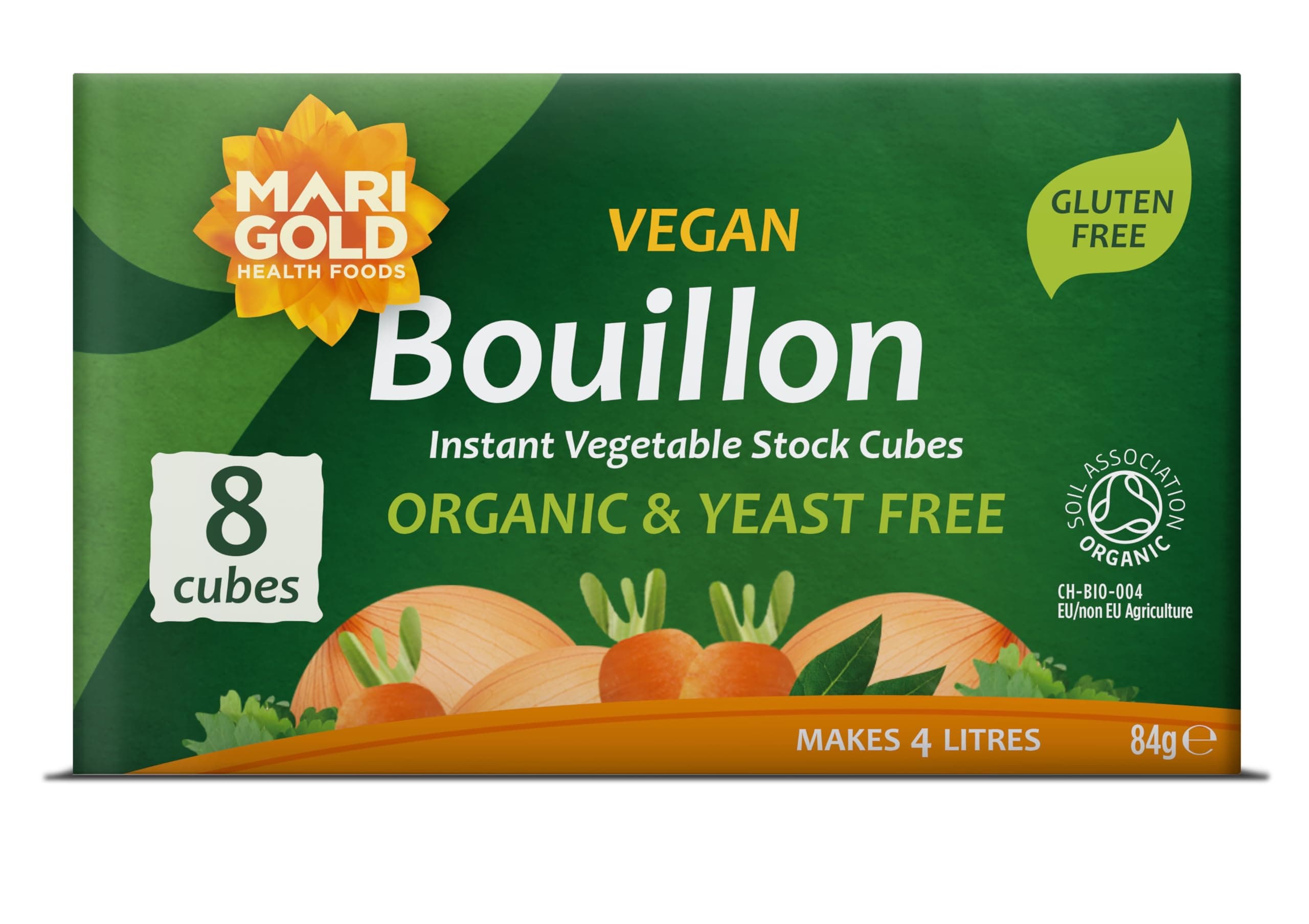 Marigold Organic Vegan Bouillon Vegetable Stock Cubes – Yeast Free, Gluten Free, Instant Flavour Booster – 8 Cubes
