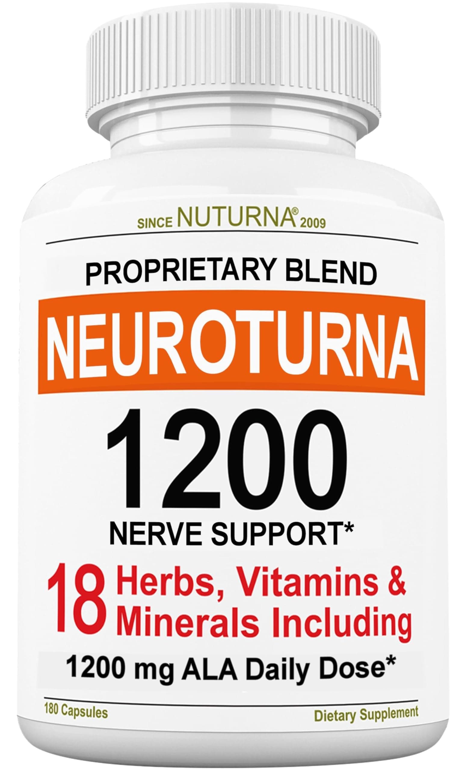 - Neuroturna Support Supplement with 1200 mg Pure Alpha Lipoic Acid - Maximum Strength Formula with ALA + Vitamins + Minerals + Herbs - Best Natural Support - 180 Capsules