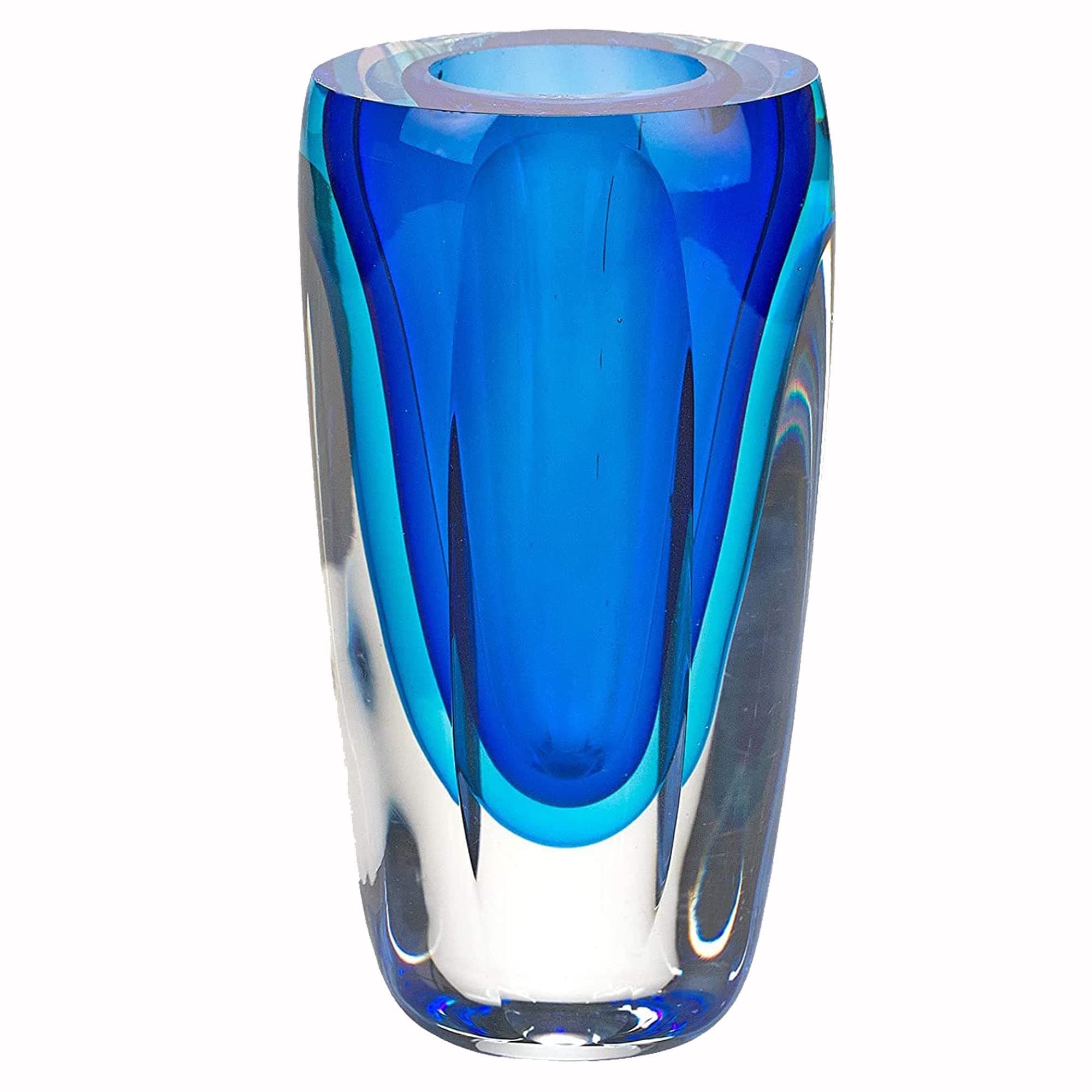 Azure Murano-Style Art Glass Vase - 6" Tall Mouth-Blown Glass Bud Vase - Contemporary Home Decor Accent Piece