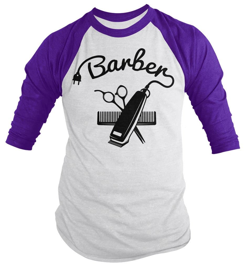 Shirts By Sarah Men's Barber Shirts Hair Clippers 3/4 Sleeve Raglan Shirt