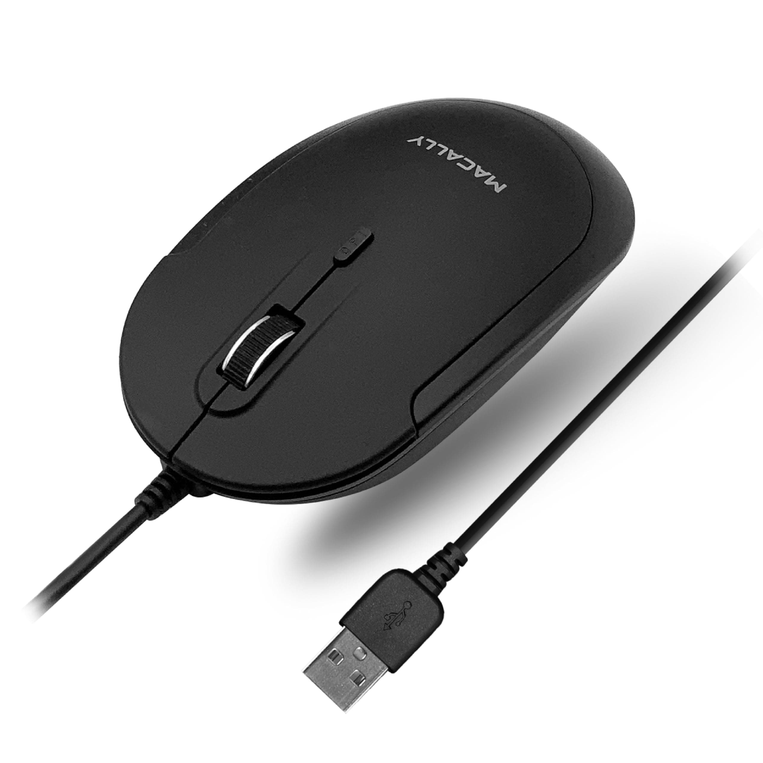 Macally Silent Wired Mouse - Slim & Compact USB Mouse for Apple Mac or Windows PC Laptop/Desktop - Designed with Optical Sensor & DPI Switch - Simple & Comfortable Wired Computer Mouse (Black)