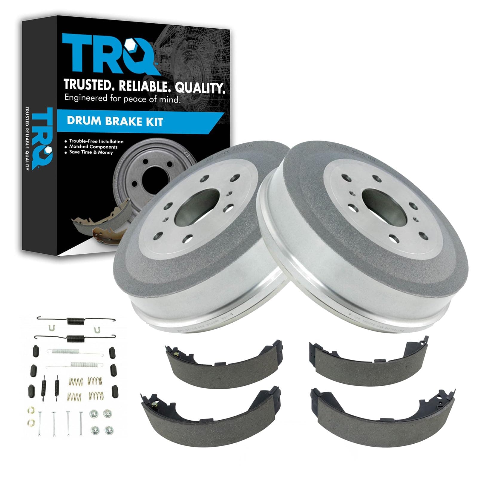 TRQ Rear Brake Shoe & Drum with Hardware Kit Compatible with 2009-2013 Chevy Silverado 1500 GMC Sierra 1500