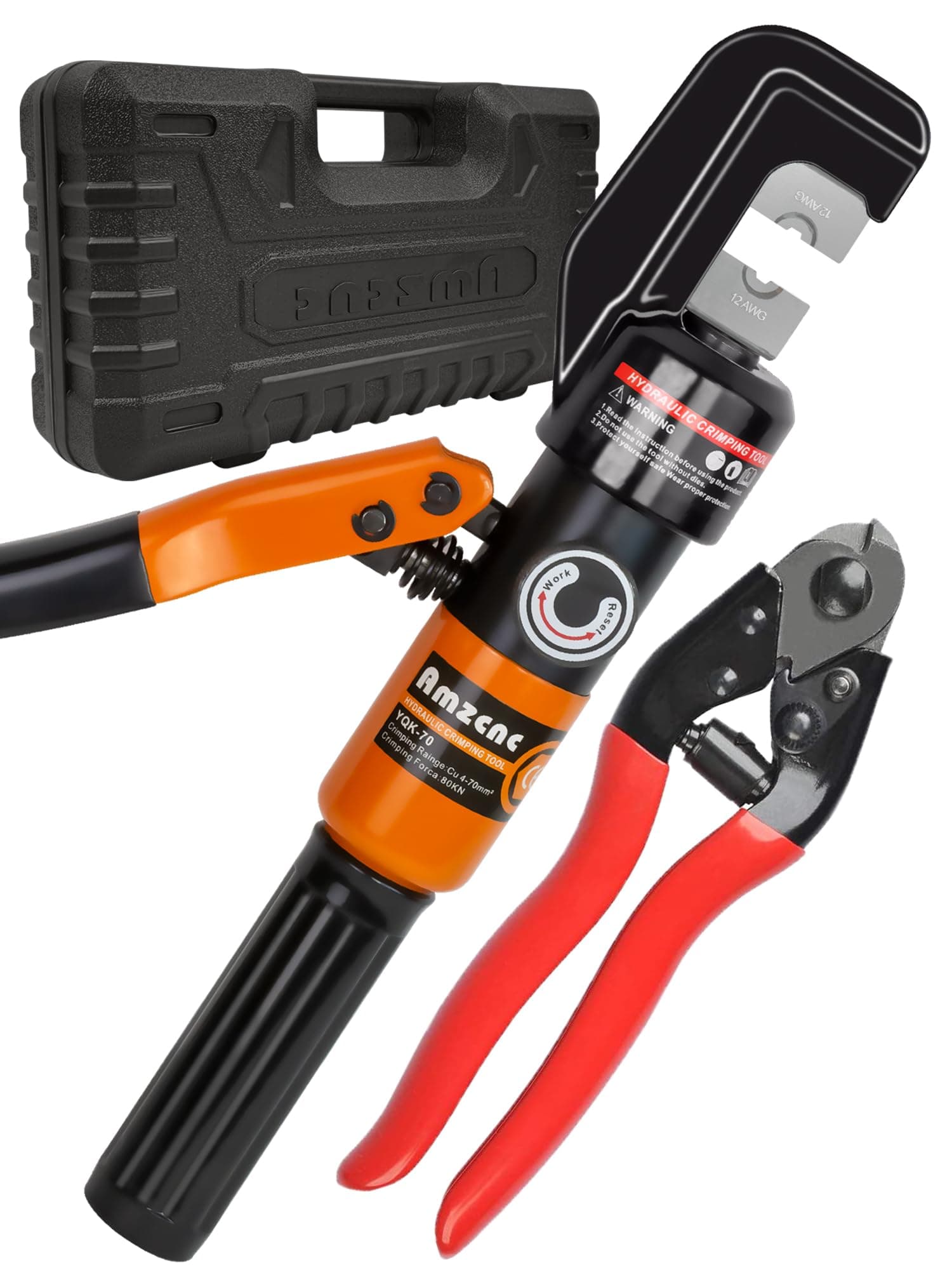 AMZCNC Hydraulic Hand Crimper Tool for Stainless Steel Cable Railing Fittings for 1/16" 1/8" 3/16" 1/4" Cable –Wire Swaging Tool 8 Ton and Stainless Steel Cable Cutter