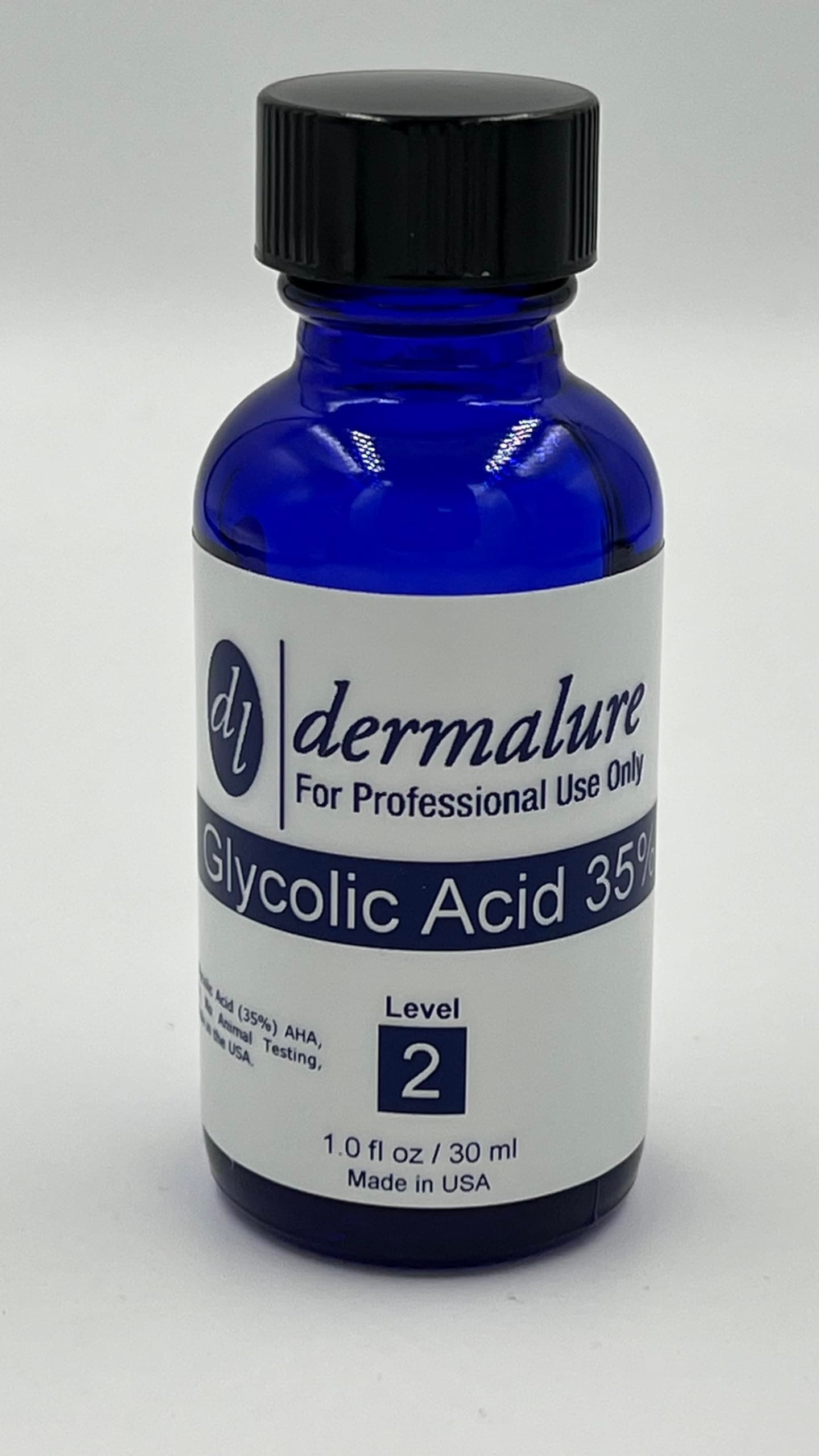 Dermalure Glycolic Acid Peel 35% - Face Exfoliant, Evens Skin Tone, Minimizes Wrinkles & Hyper-Pigmentation, 1oz (30ml), pH 1.3